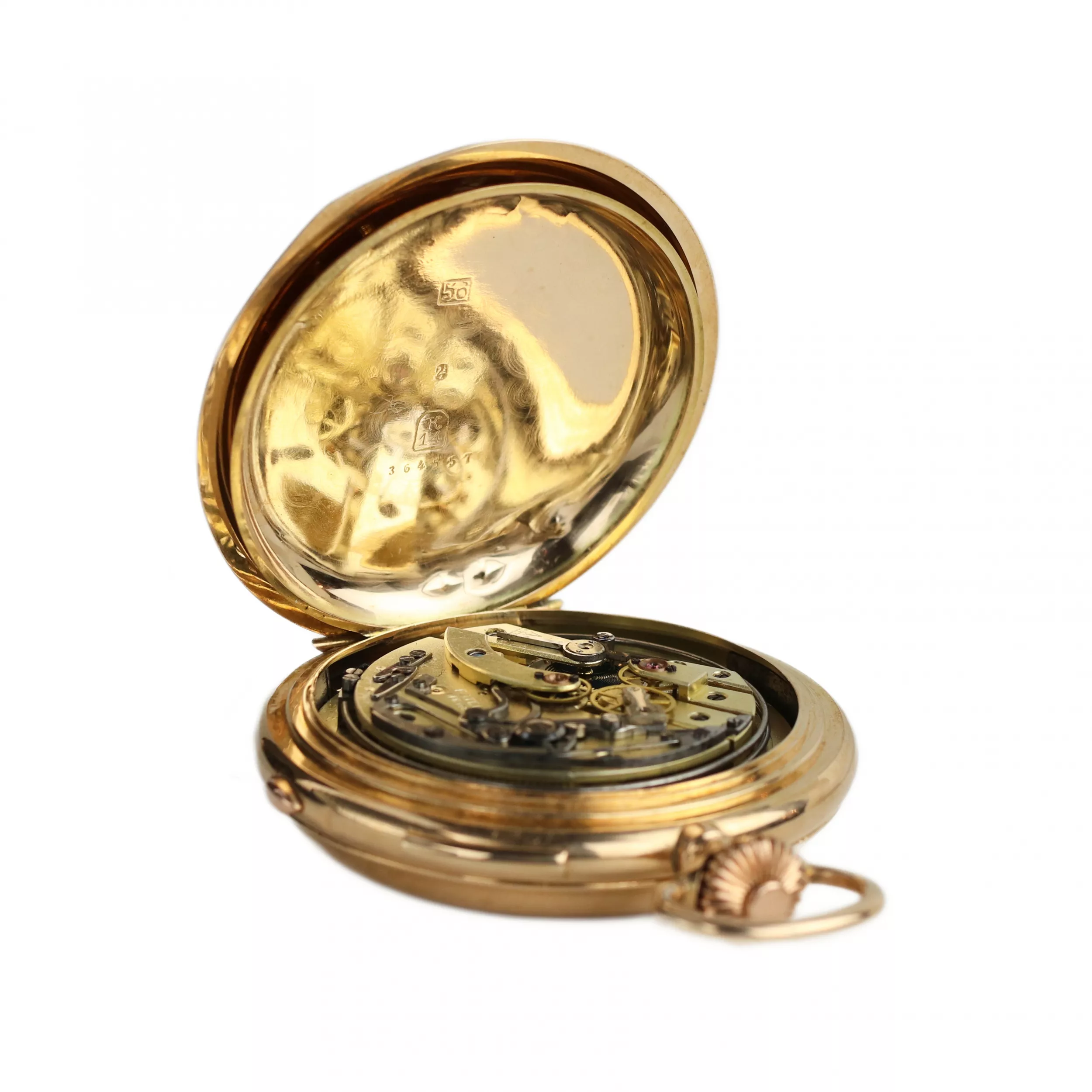 MONTRE DE POCHE EN OR AVEC RÉPÉTITION DES QUARTS, CHRONOGRAPHE, CALENDRIER TRIPLE ET PHASES DE LUNE. REYEM FRÈRES LOCLE  SUISSE, VERS 1900