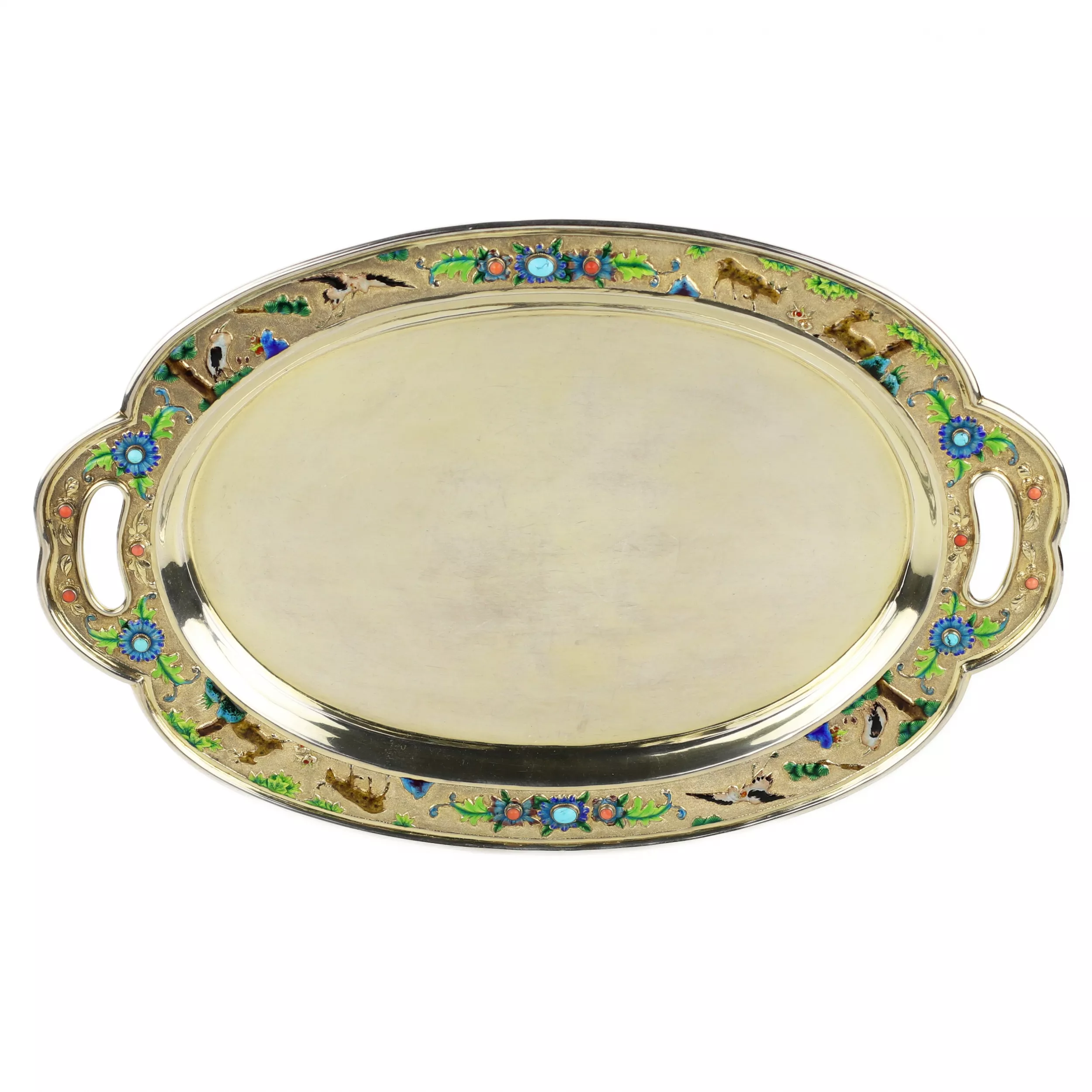 SERVICE À THÉ CHINOIS D’EXPORTATION EN ARGENT DORÉ AVEC ÉMAUX ET CABOCHONS CHINE, DÉBUT DU XXE SIÈCLE