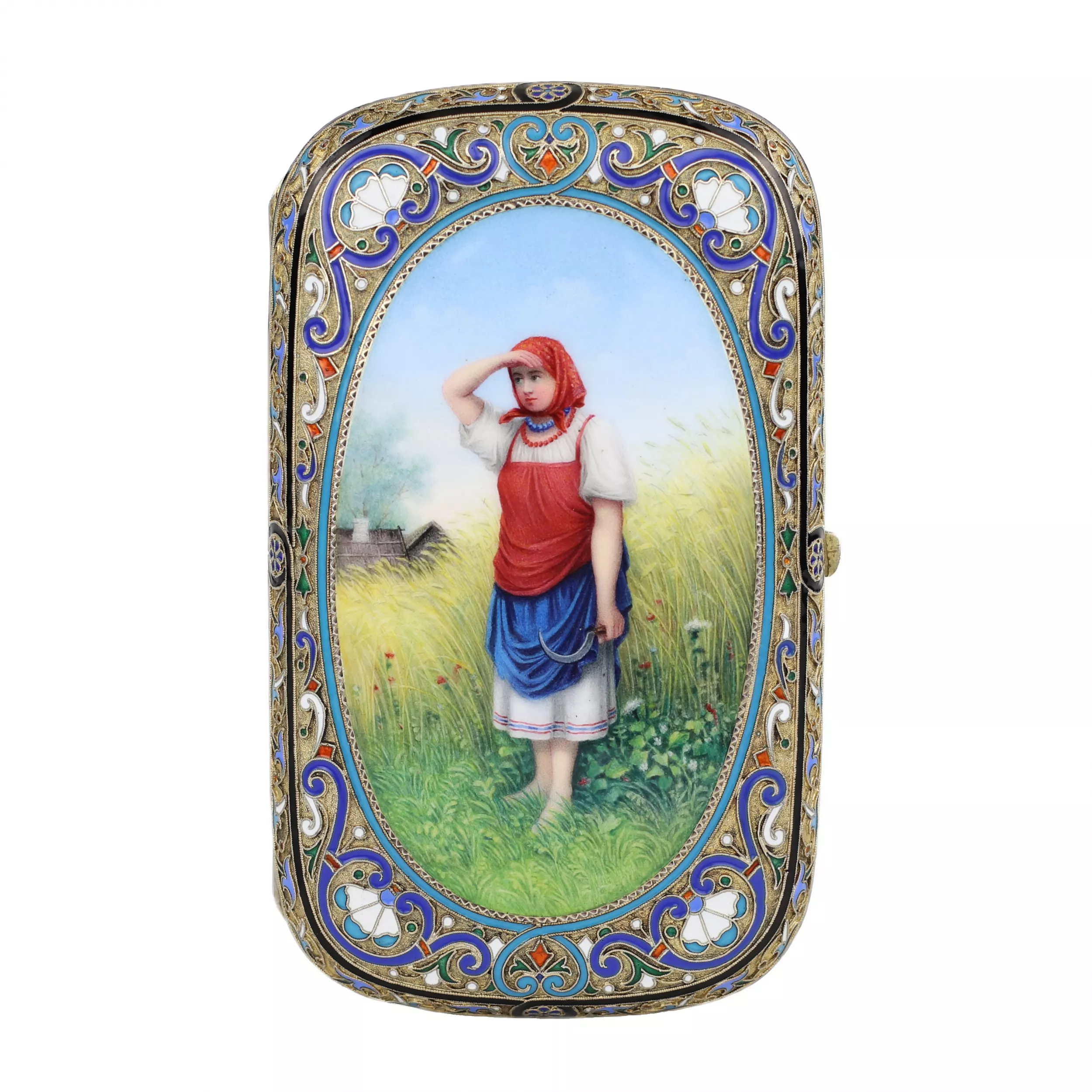 ÉTUI À CIGARETTES EN ARGENT DORÉ ÉMAILLÉ EN PLEIN ET À CLOISONNÉ IVAN ANDREEV, MOSCOU, 1887