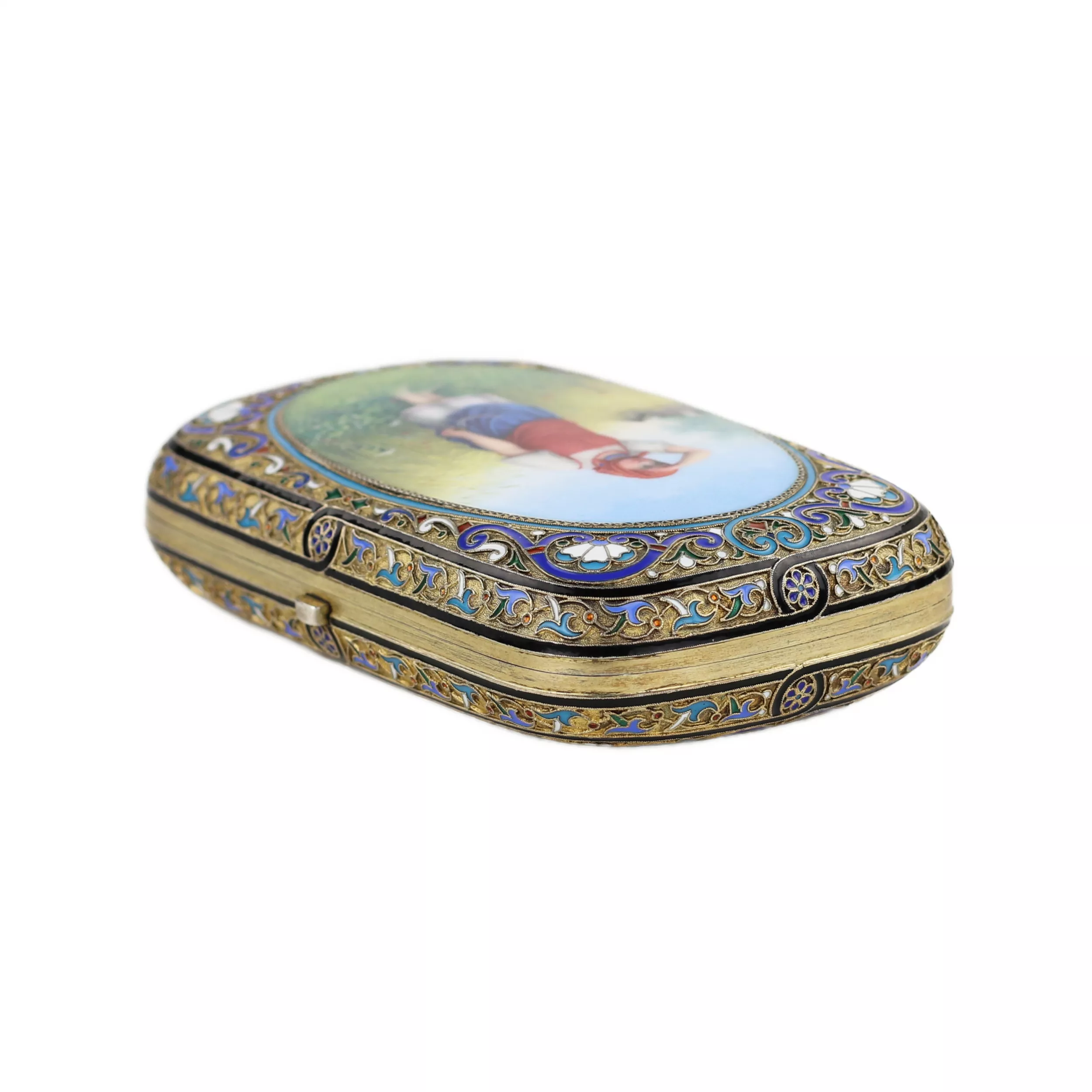ÉTUI À CIGARETTES EN ARGENT DORÉ ÉMAILLÉ EN PLEIN ET À CLOISONNÉ IVAN ANDREEV, MOSCOU, 1887