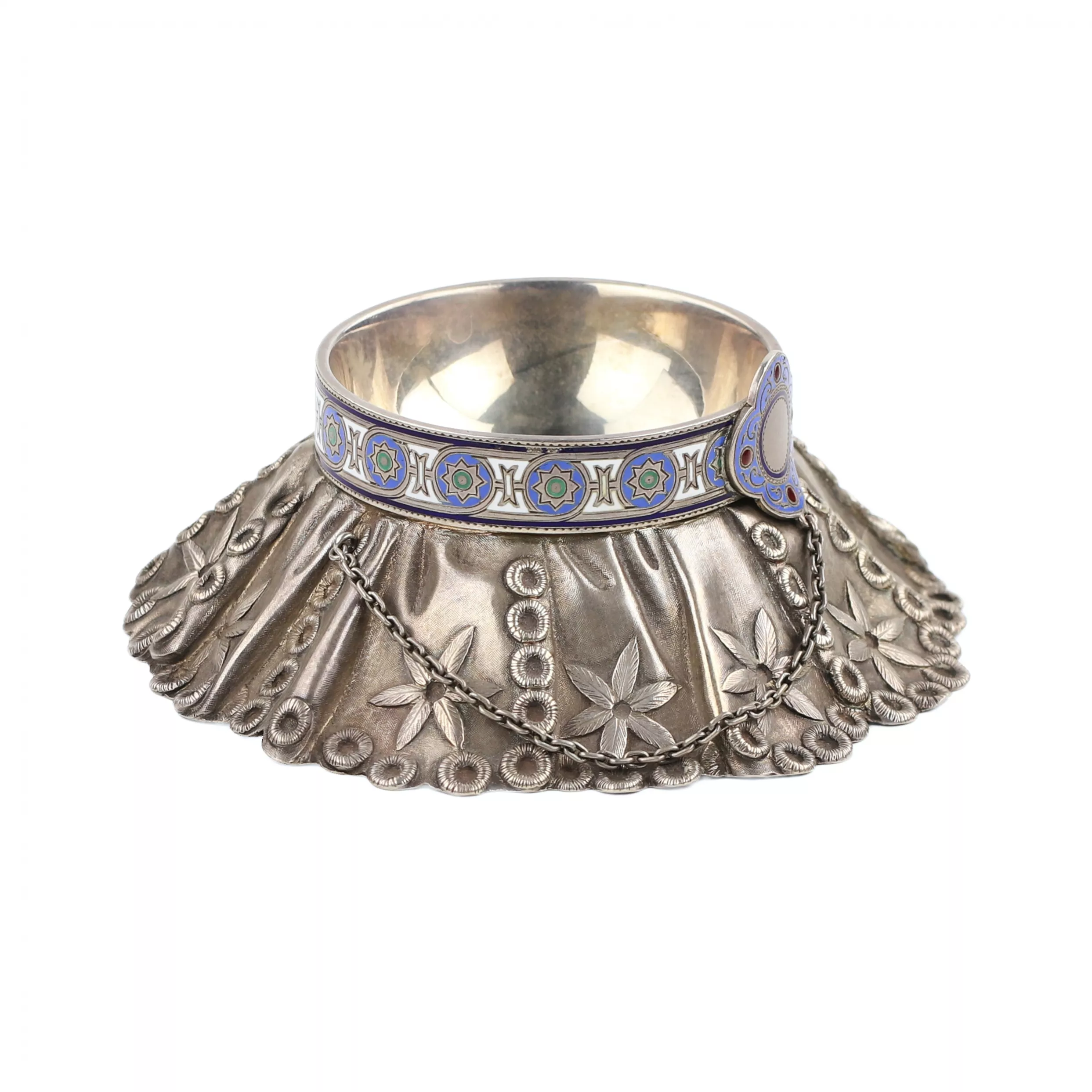 WEDDING SALT CELLAR FOR THE KARAVAI BY THE FIRM OF P.A. OVCHINNIKOV RUSSIA, MOSCOW, 1874