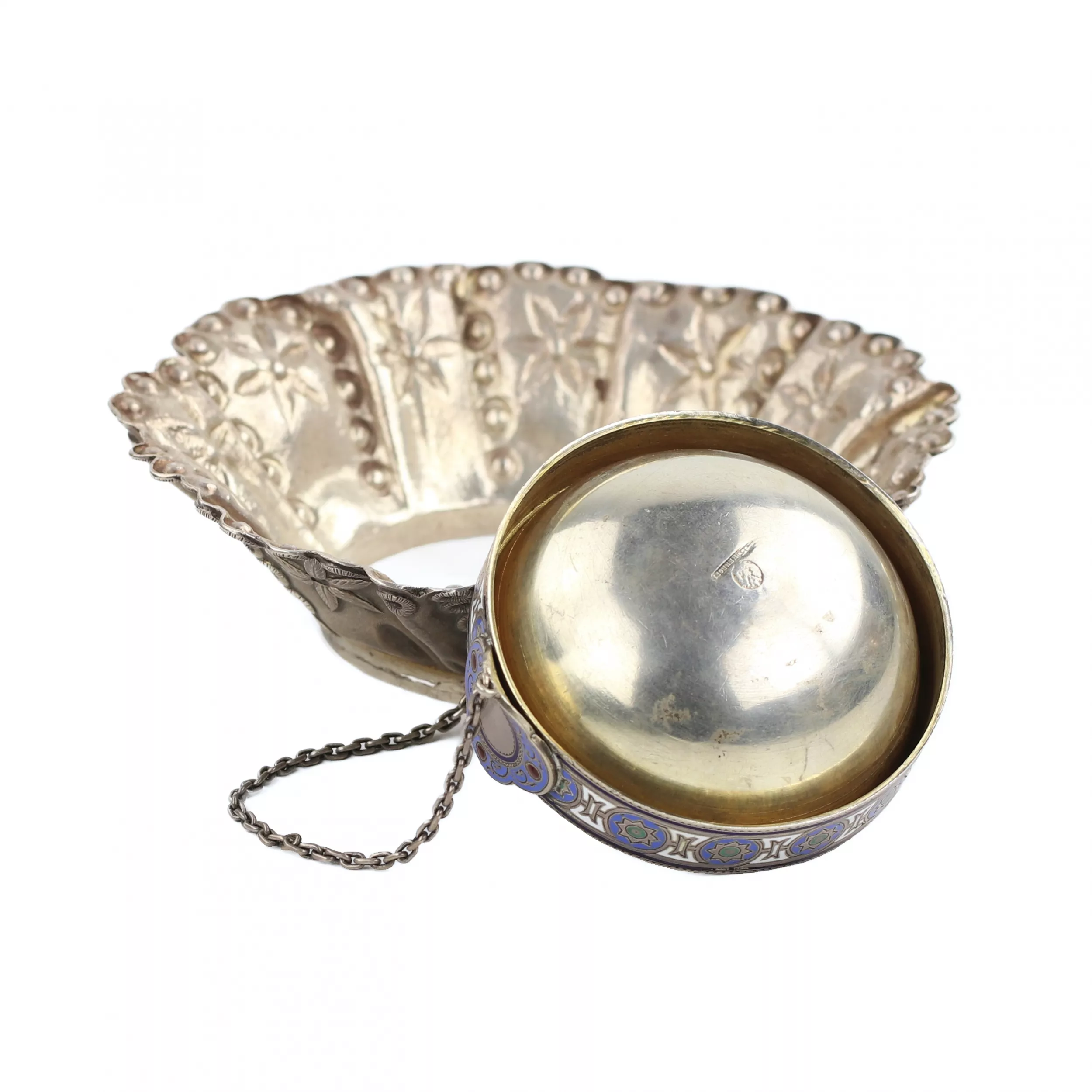 WEDDING SALT CELLAR FOR THE KARAVAI BY THE FIRM OF P.A. OVCHINNIKOV RUSSIA, MOSCOW, 1874
