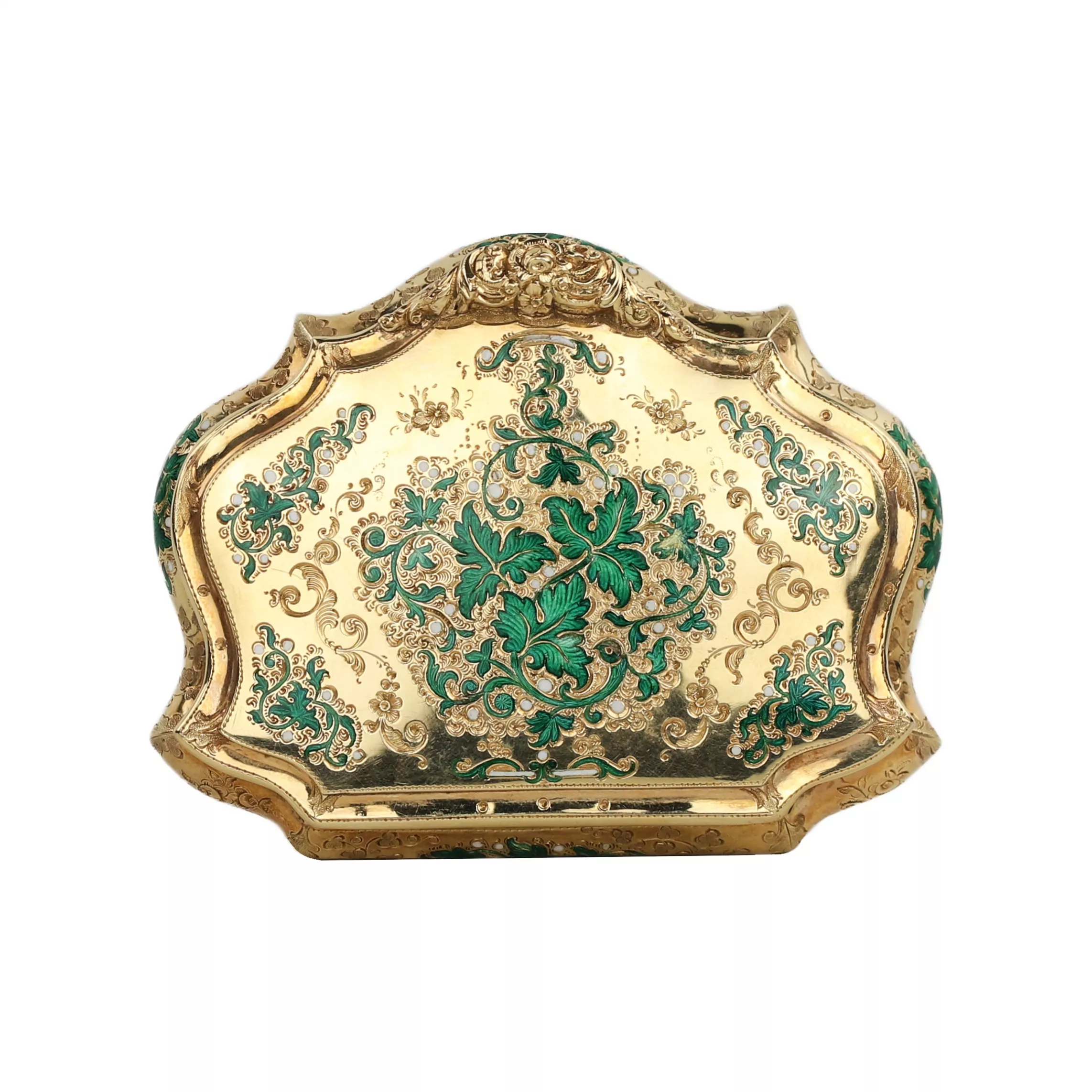 Золотая с эмалью табакерка. Швейцария  около 1845-1860 гг