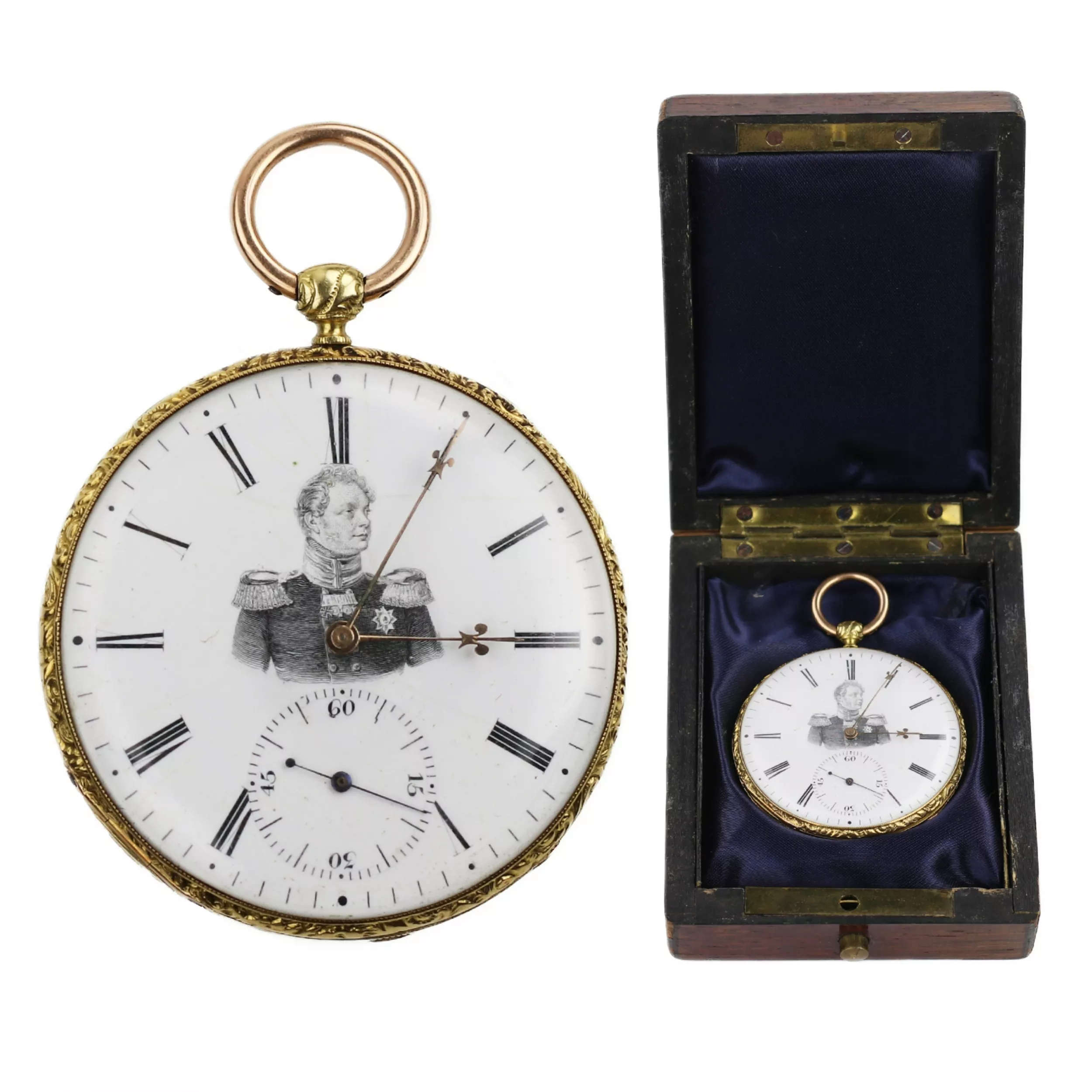 POCKET WATCH IN A GOLD CASE WITH A PORTRAIT OF EMPEROR ALEXANDER I. COURVOISIER FILS  SWITZERLAND, CHAUX-DE-FONDS, CIRCA 1815 - 1825