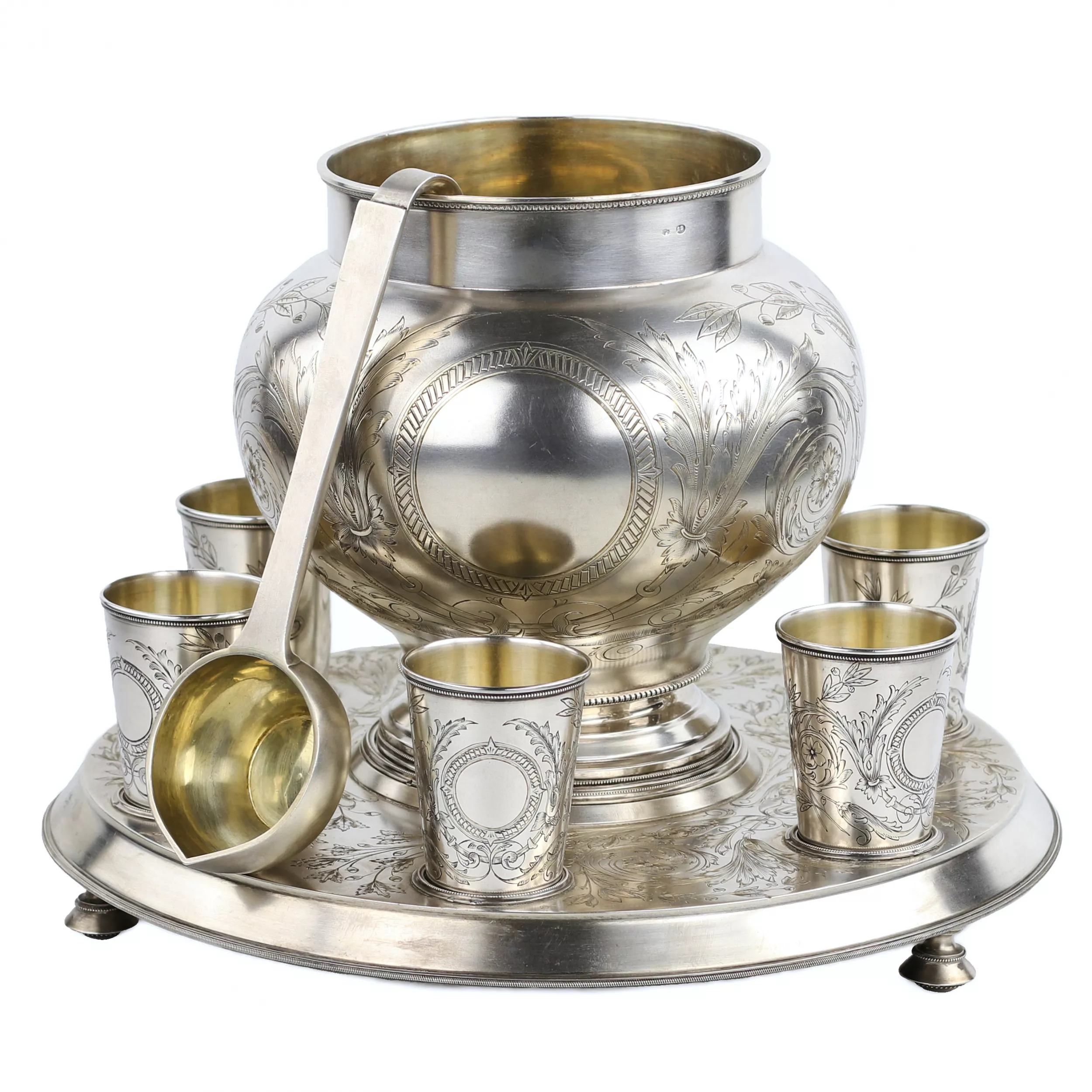 RUSSIAN PRESENTATION SILVER PUNCH SET. A. IVANOV FACTORY , MOSCOW, 1895