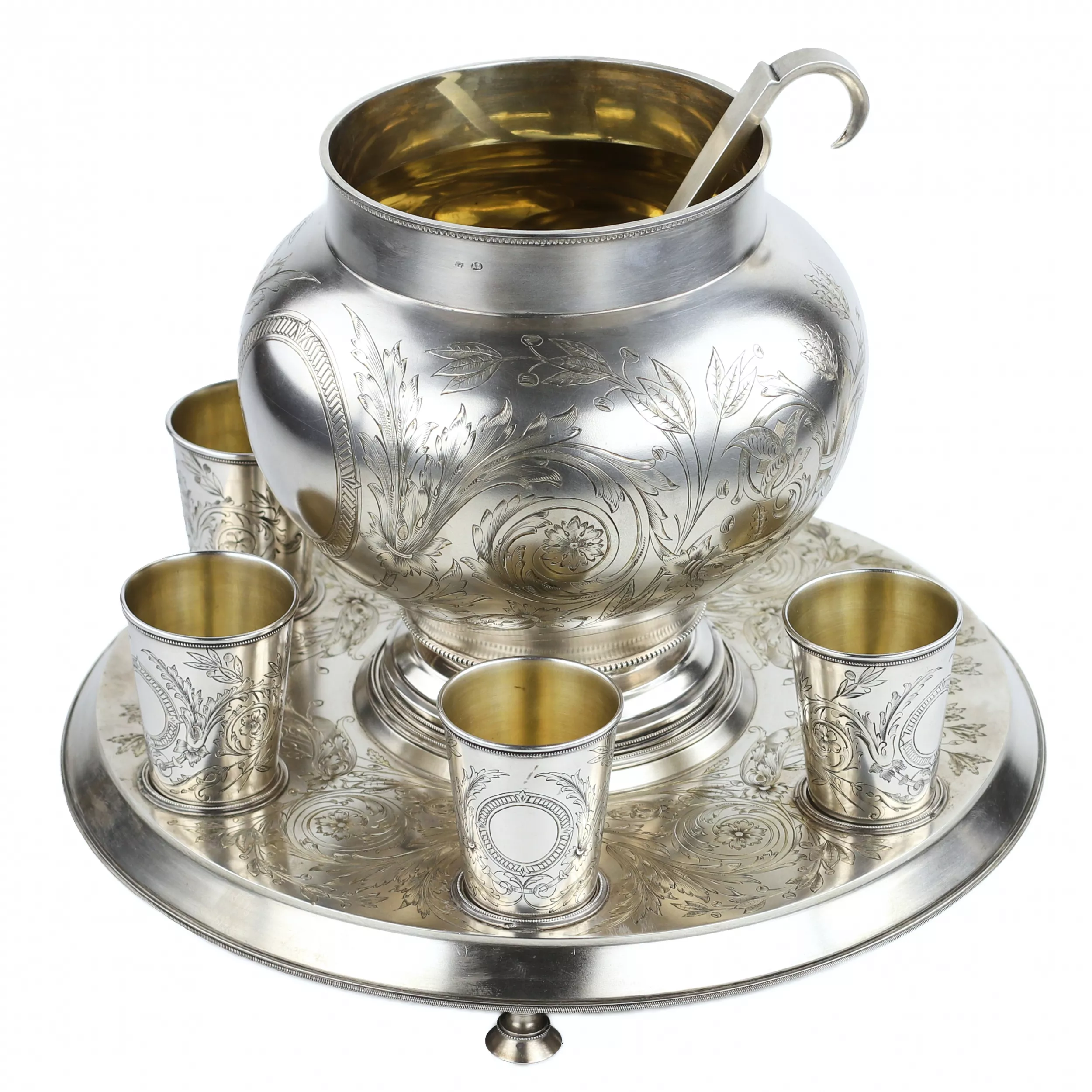 RUSSIAN PRESENTATION SILVER PUNCH SET. A. IVANOV FACTORY , MOSCOW, 1895