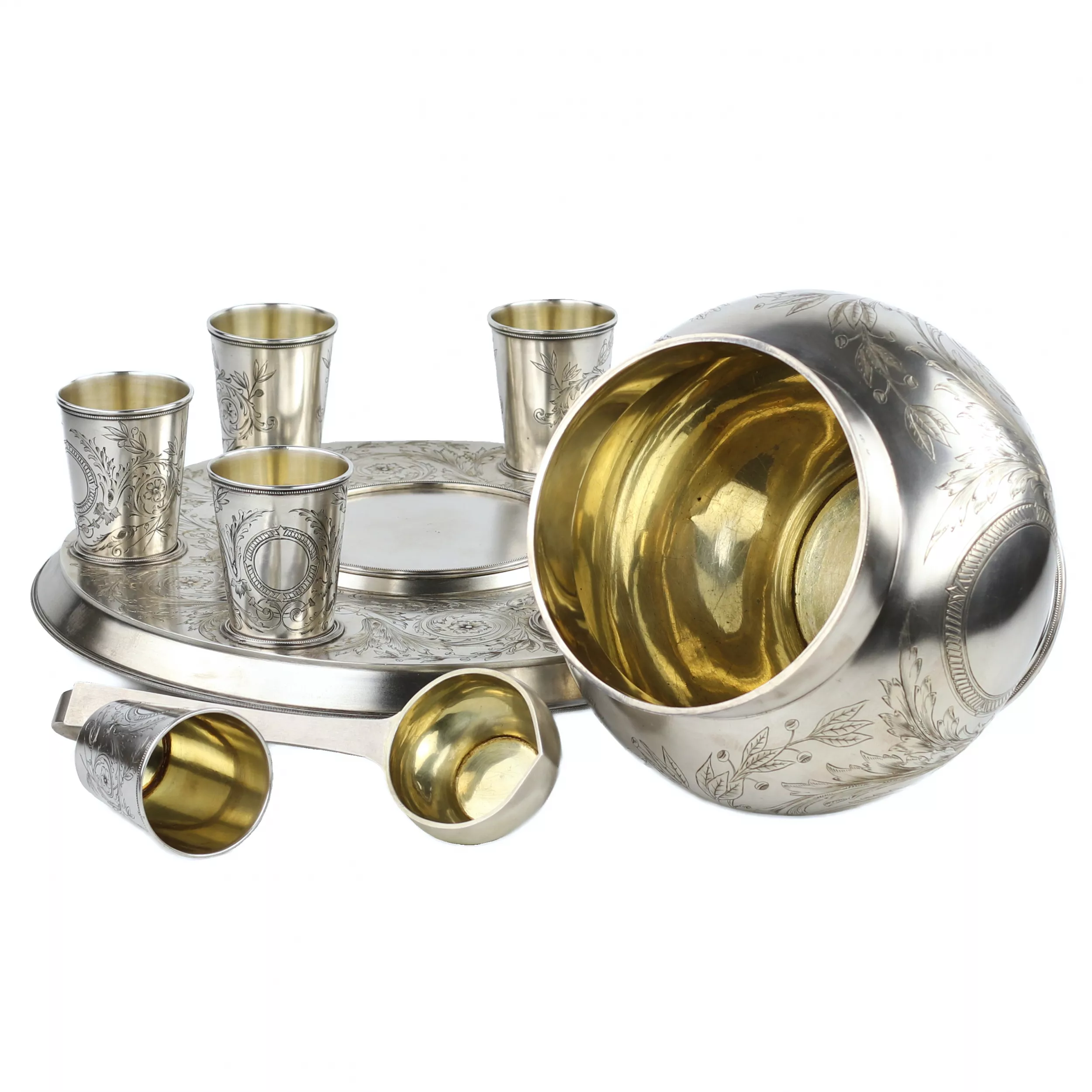 RUSSIAN PRESENTATION SILVER PUNCH SET. A. IVANOV FACTORY , MOSCOW, 1895