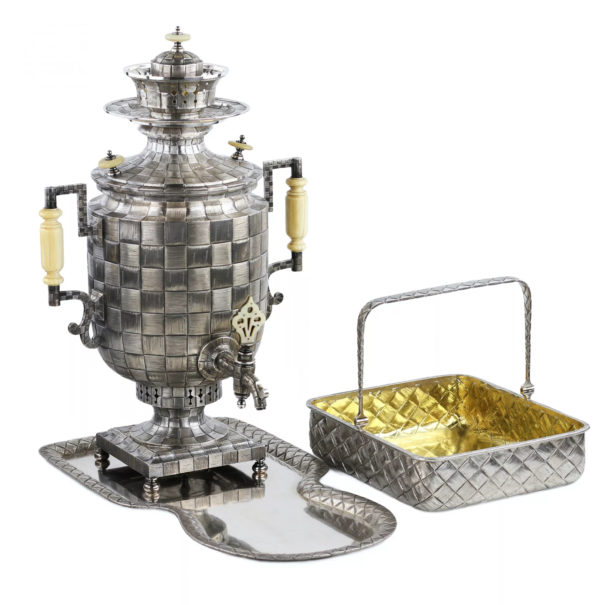 LARGE RUSSIAN SILVER TEA SERVICE “BAST” GRACHEV BROTHERS, ST PETERSBURG, 1883–1884