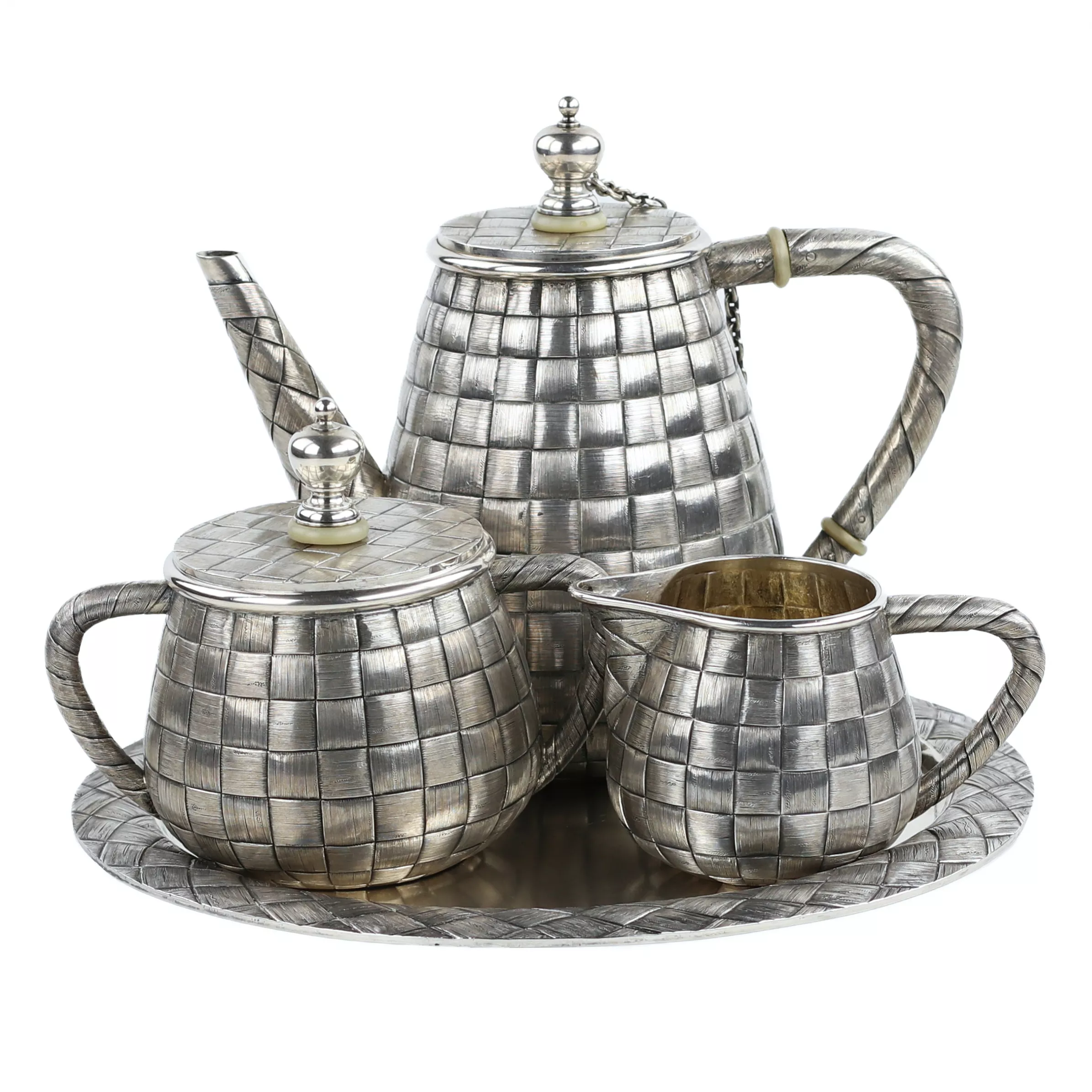 LARGE RUSSIAN SILVER TEA SERVICE “BAST” GRACHEV BROTHERS, ST PETERSBURG, 1883–1884