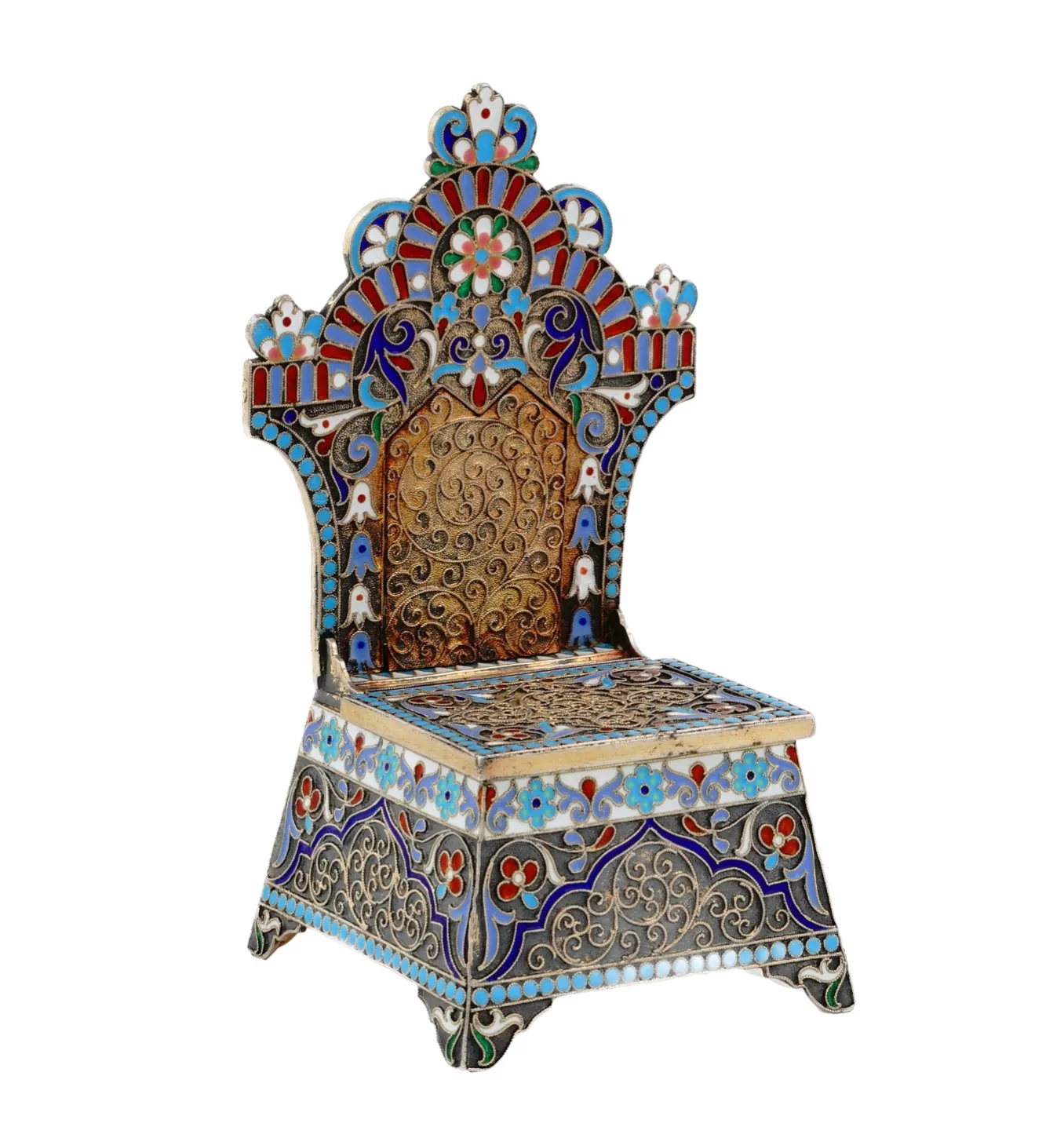 RUSSIAN SILVER SALT THRONE WITH CLOISONNÉ ENAMEL, NIKIFOR ALEKSEEV, MOSCOW, 1899–1908
