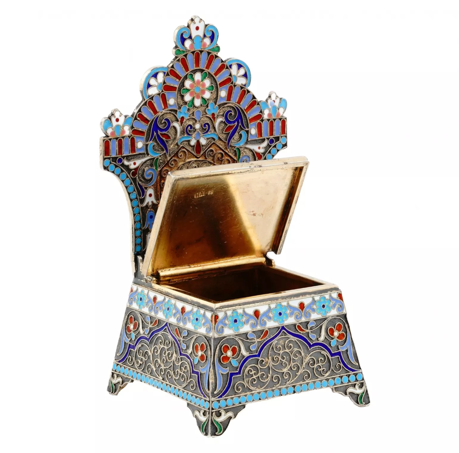 RUSSIAN SILVER SALT THRONE WITH CLOISONNÉ ENAMEL, NIKIFOR ALEKSEEV, MOSCOW, 1899–1908