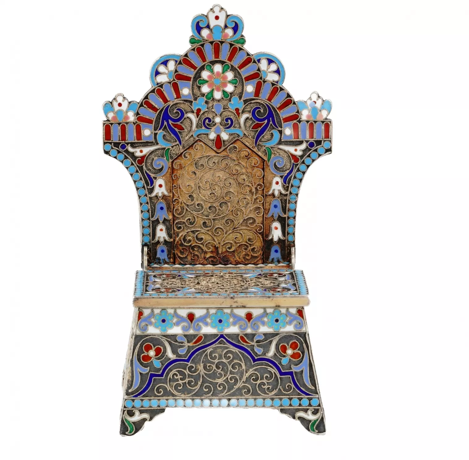 RUSSIAN SILVER SALT THRONE WITH CLOISONNÉ ENAMEL, NIKIFOR ALEKSEEV, MOSCOW, 1899–1908