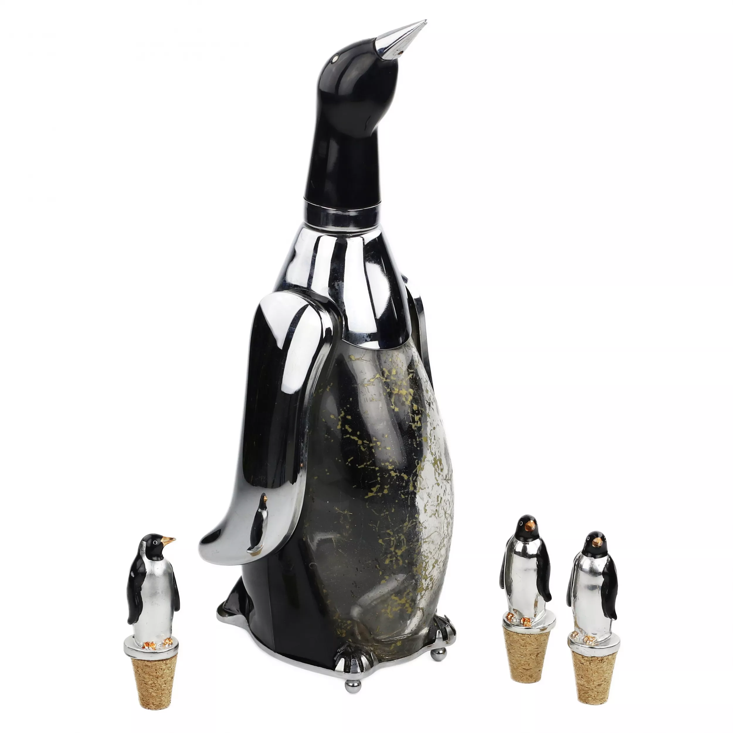 CARAFE EN FORME DE MANCHOT AVEC BOÎTE À MUSIQUE. JAPON. ANNÉES 1960
