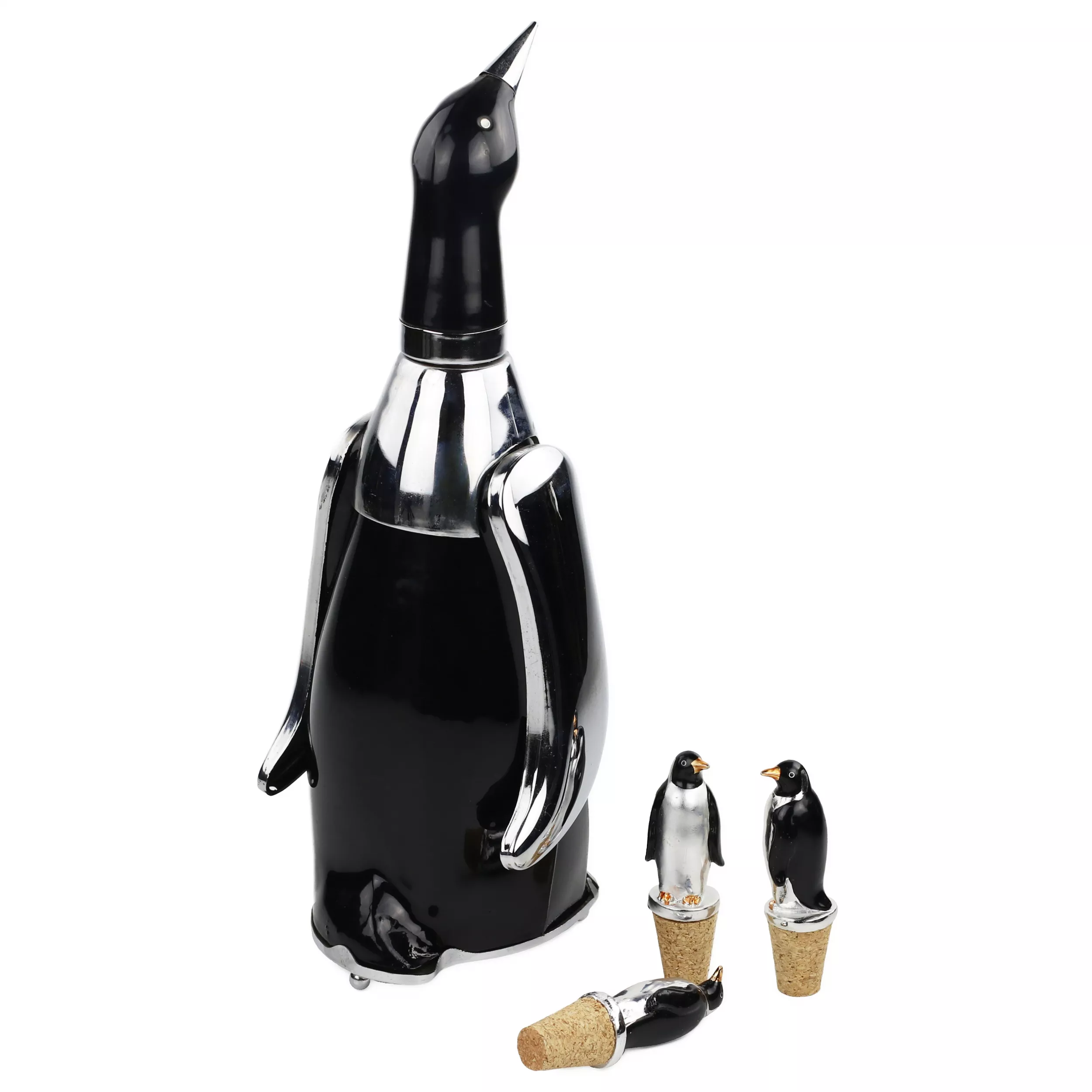 CARAFE EN FORME DE MANCHOT AVEC BOÎTE À MUSIQUE. JAPON. ANNÉES 1960