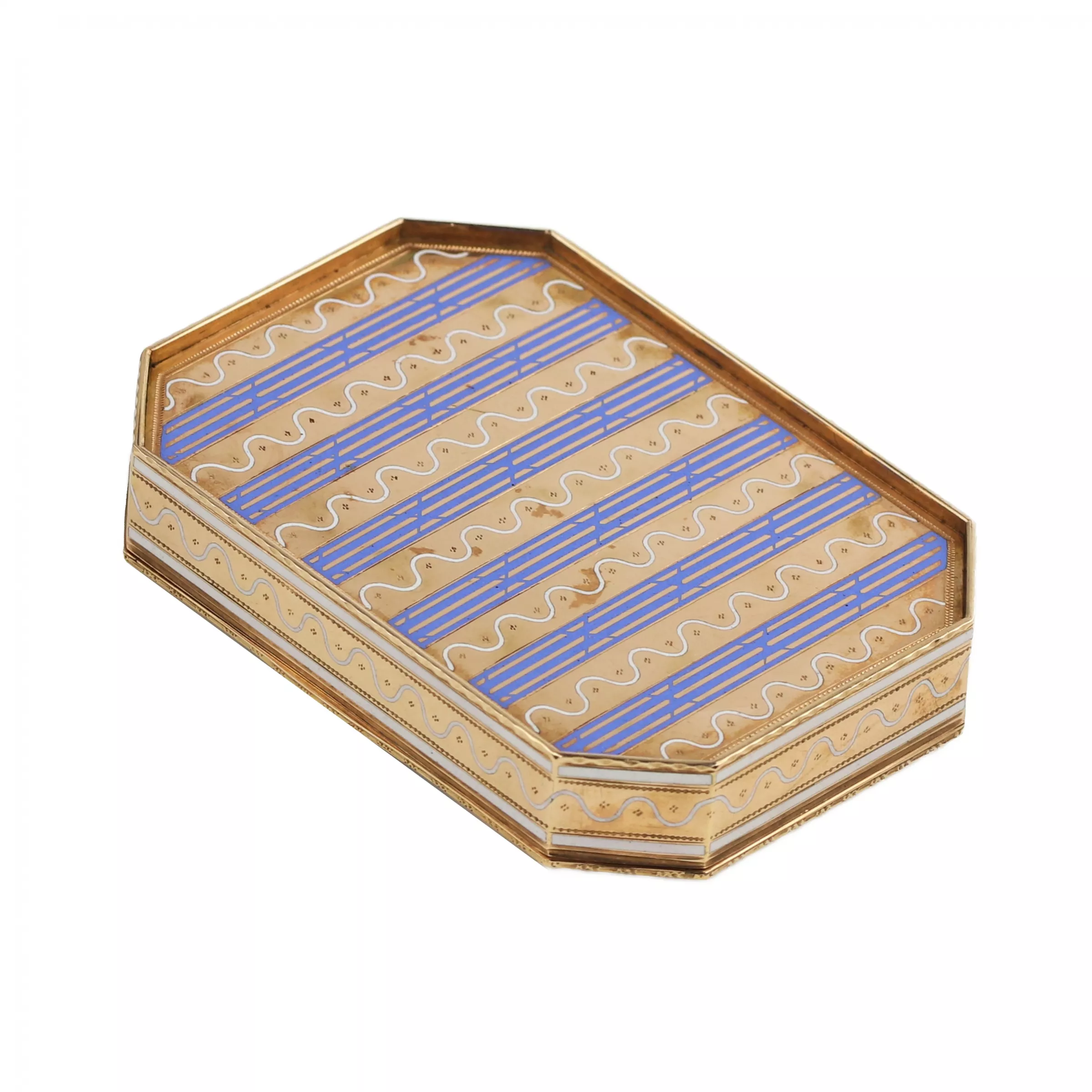 SWISS ENAMEL TOBACCO BOX IN 14K GOLD WITH MINIATURE, GENEVA, 19TH CENTURY