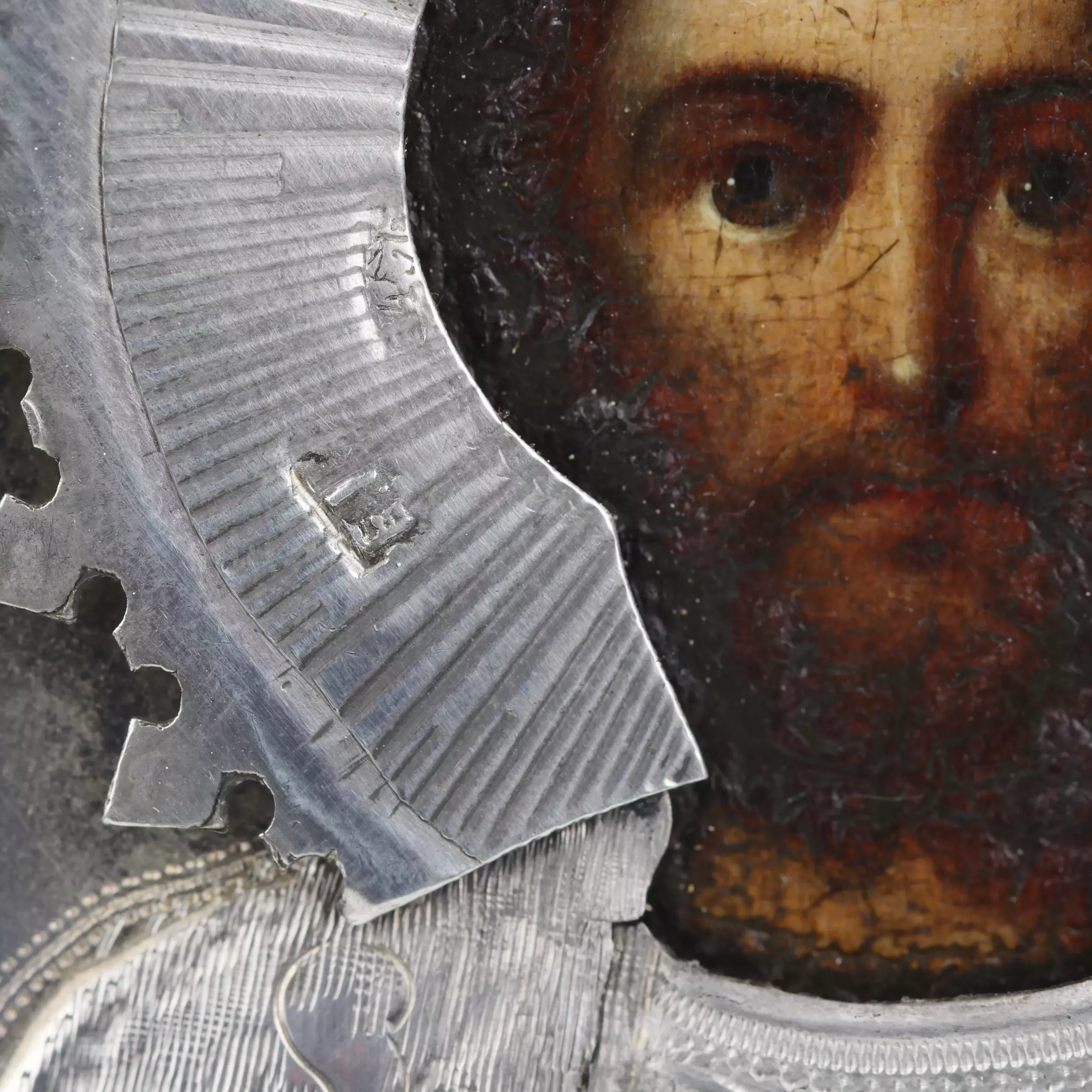 Icône du Saint-Bienheureux Prince Alexandre Nevski dans un cadre en argent. Le tournant des XIXe-XXe siècles. 