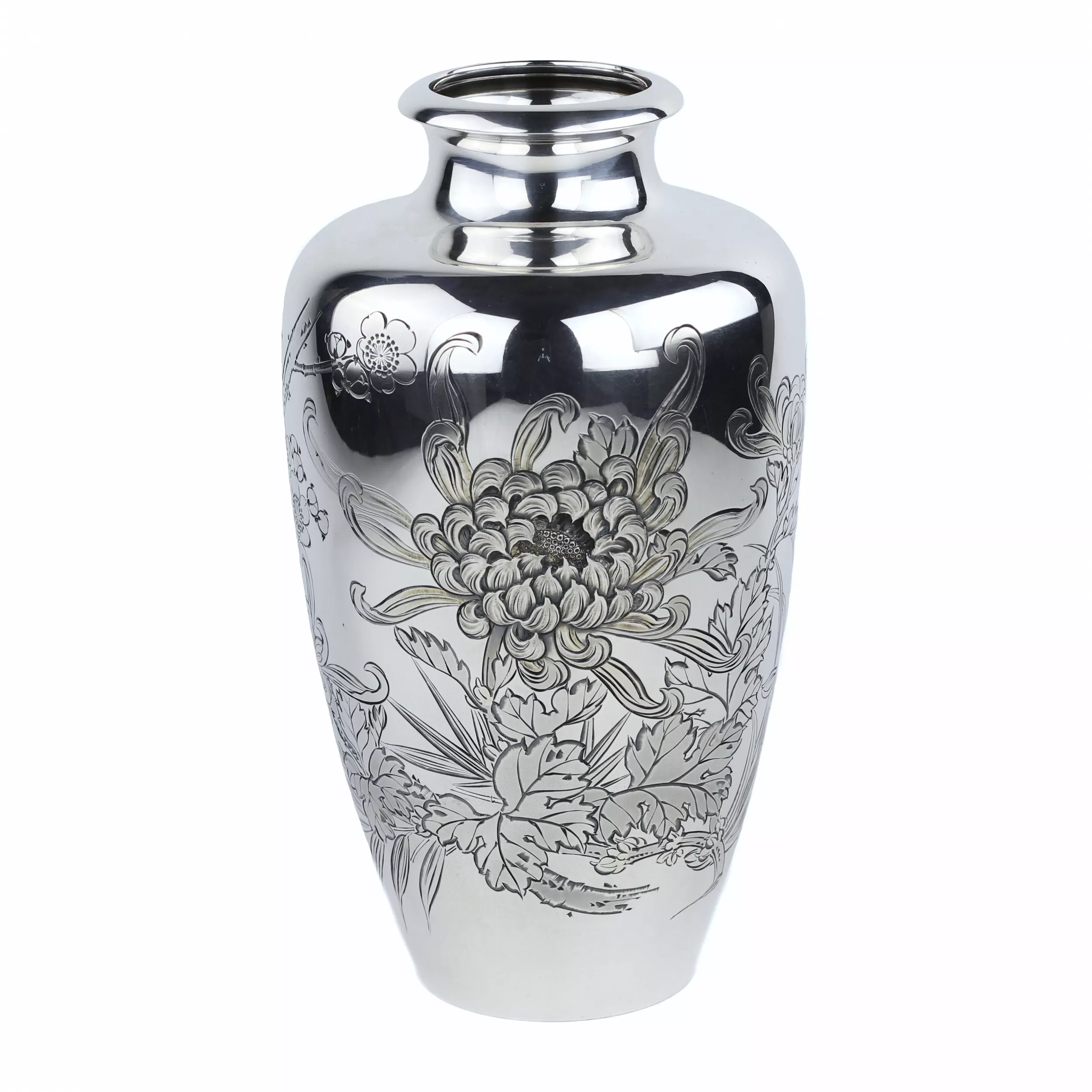 VASE EN ARGENT MITSUMURA À DÉCOR DE CHRYSANTHÈMES. JAPON, XXe SIÈCLE