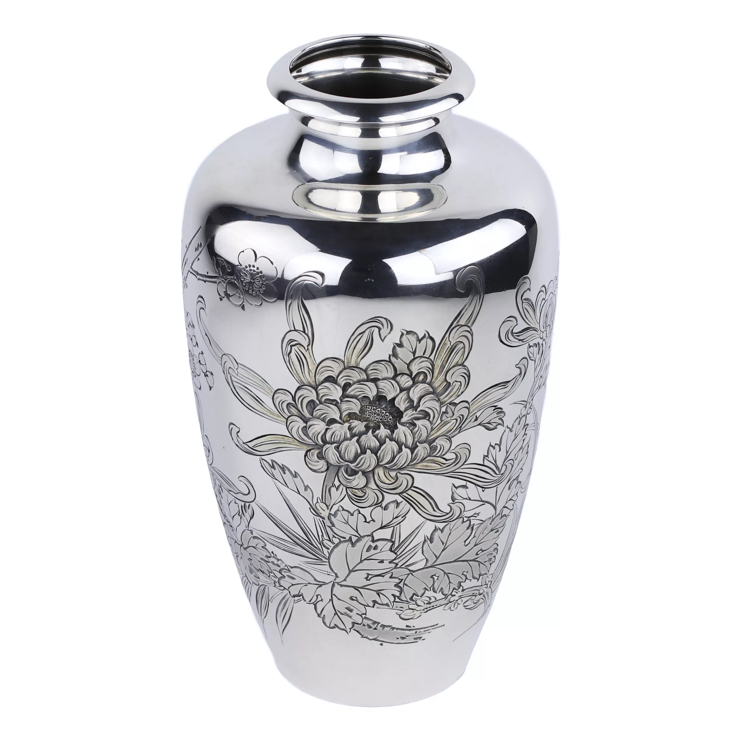 VASE EN ARGENT MITSUMURA À DÉCOR DE CHRYSANTHÈMES. JAPON, XXe SIÈCLE