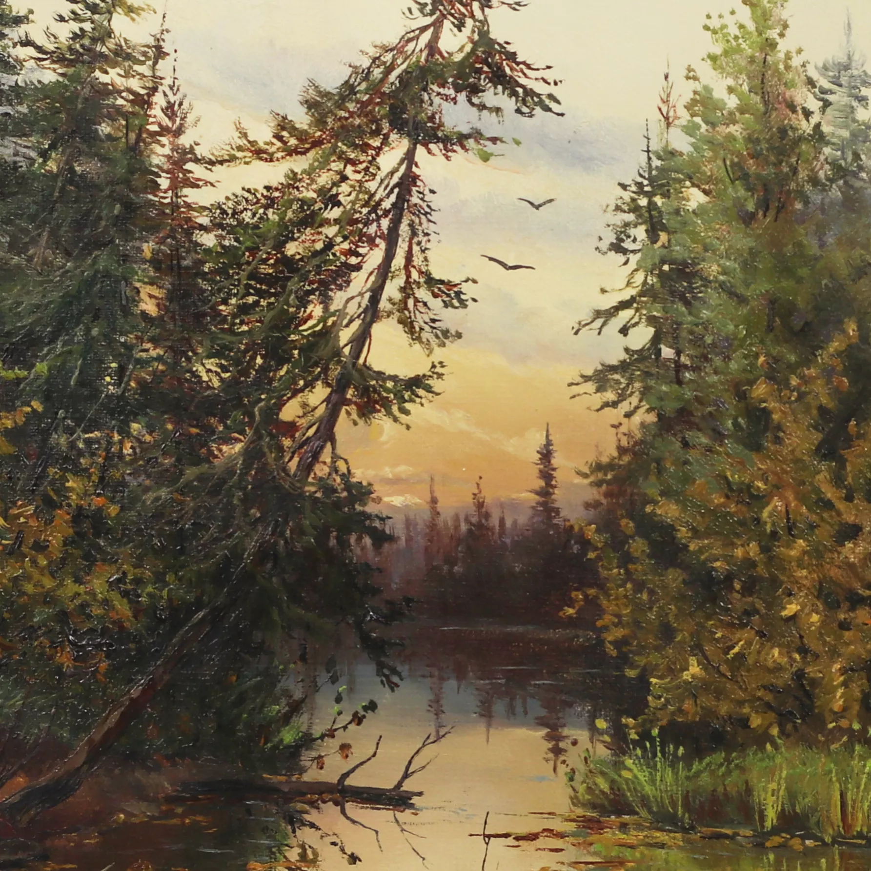 LANDSCAPE WITH A POND IN EVENING LIGHT. A. KONSTANTINOVA RUSSIA, SECOND HALF OF THE 19TH CENTURY