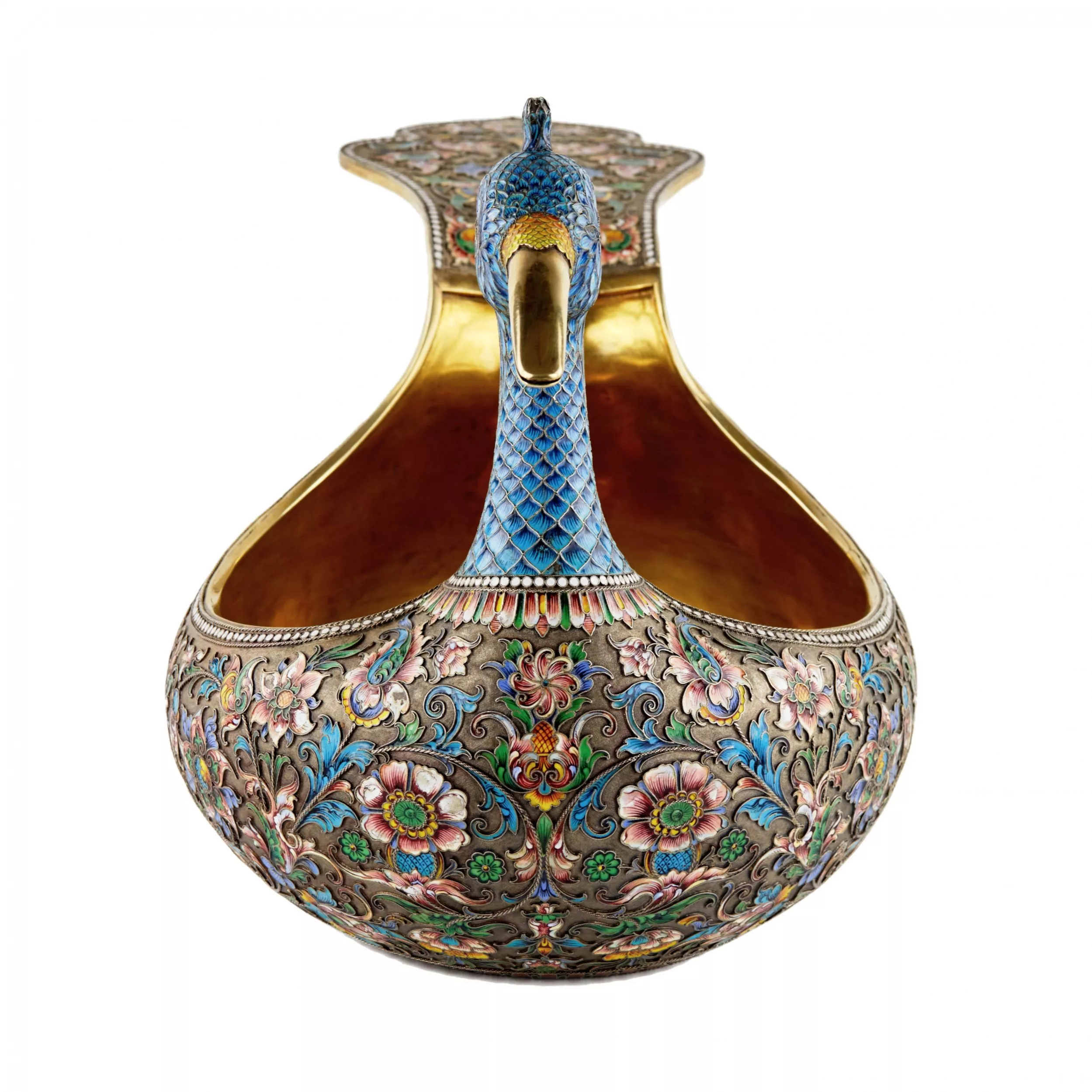LARGE SILVER KOVSH IN THE RUSSIAN STYLE WITH CLOISONNÉ ENAMEL RUSSIA, MOSCOW, EARLY 20TH CENTURY