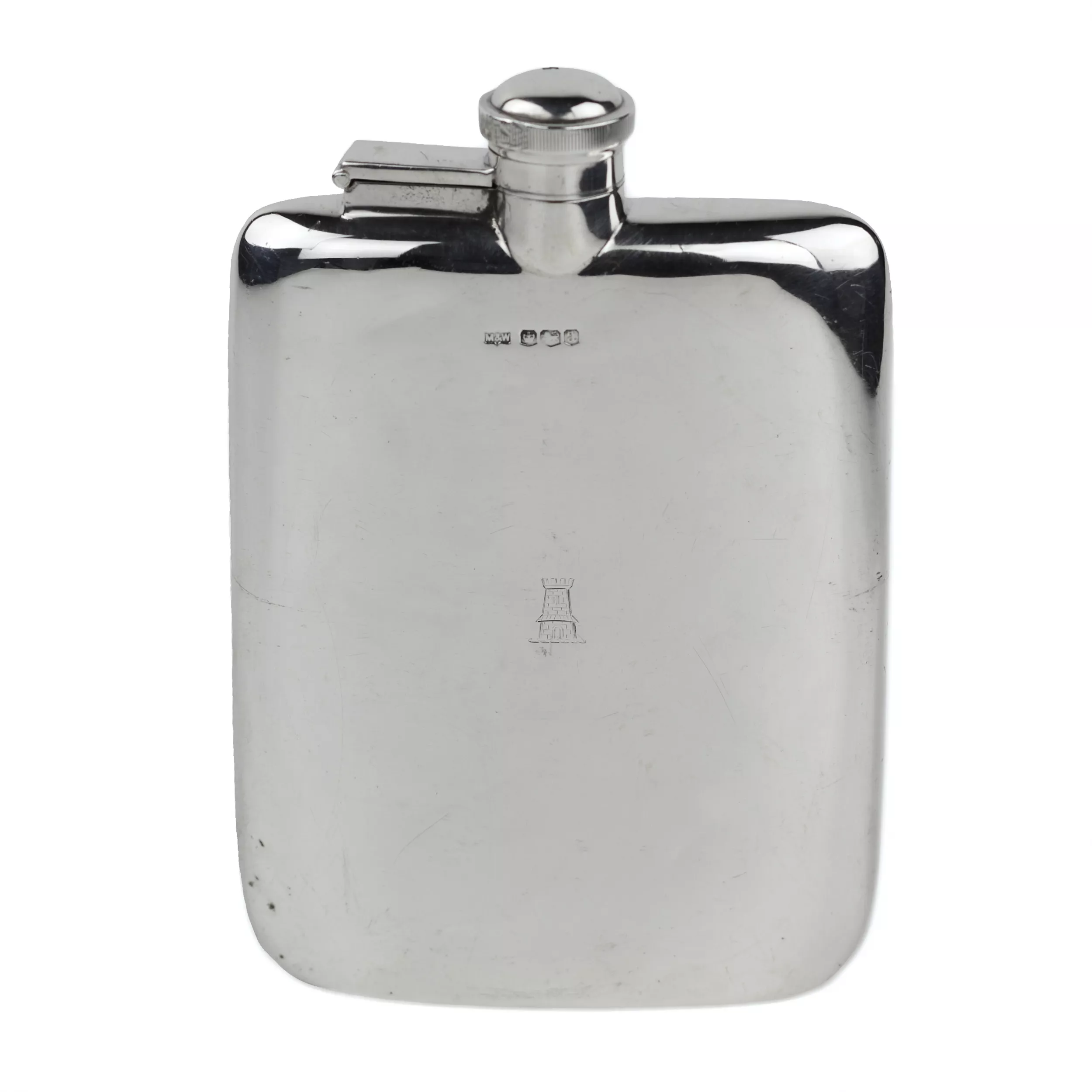 SILVER HIP FLASK. MAPPIN & WEBB. SHEFFIELD, ENGLAND. 1918