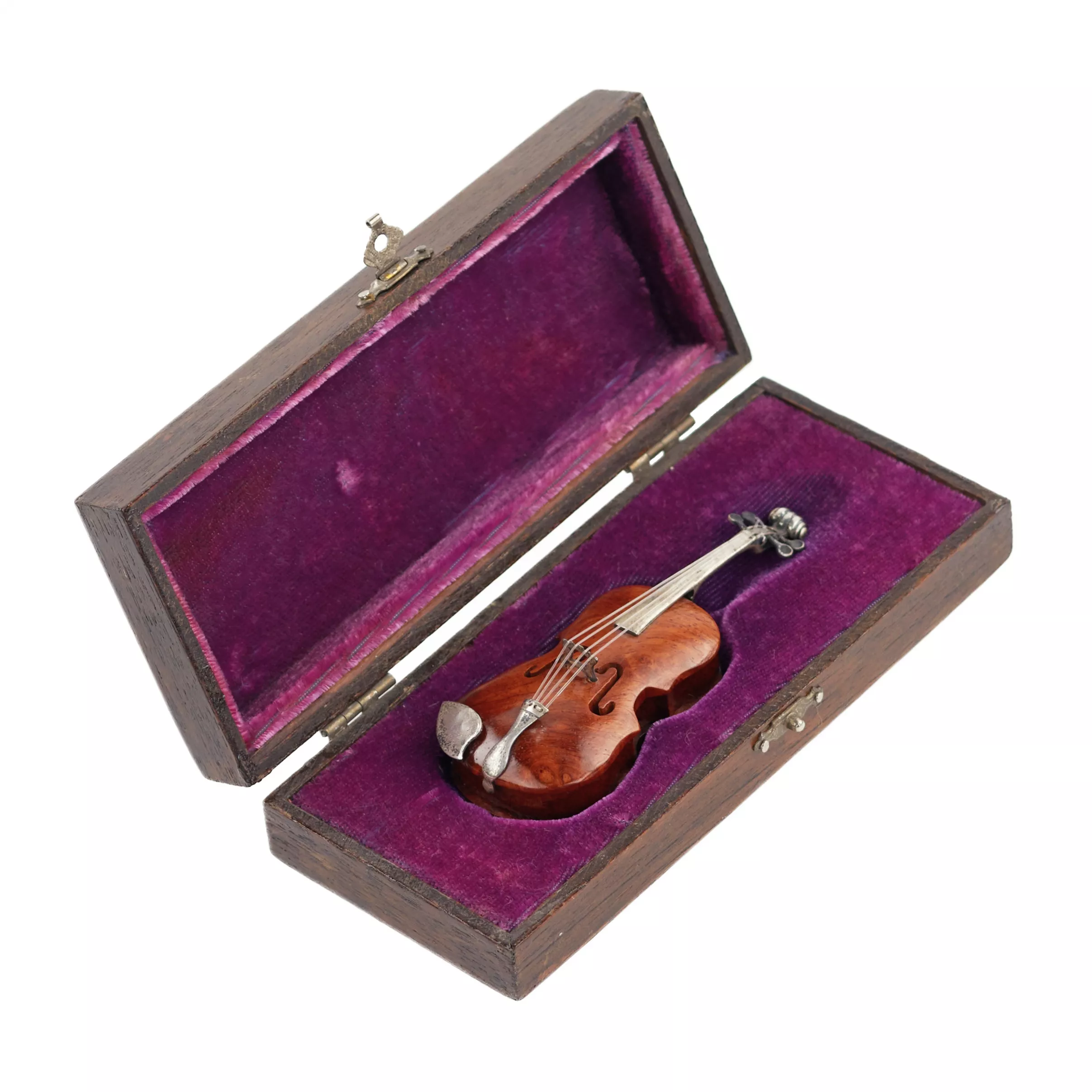 A MINIATURE SILVER VIOLIN IN A CASE, EUROPE, EARLY 20TH CENTURY 