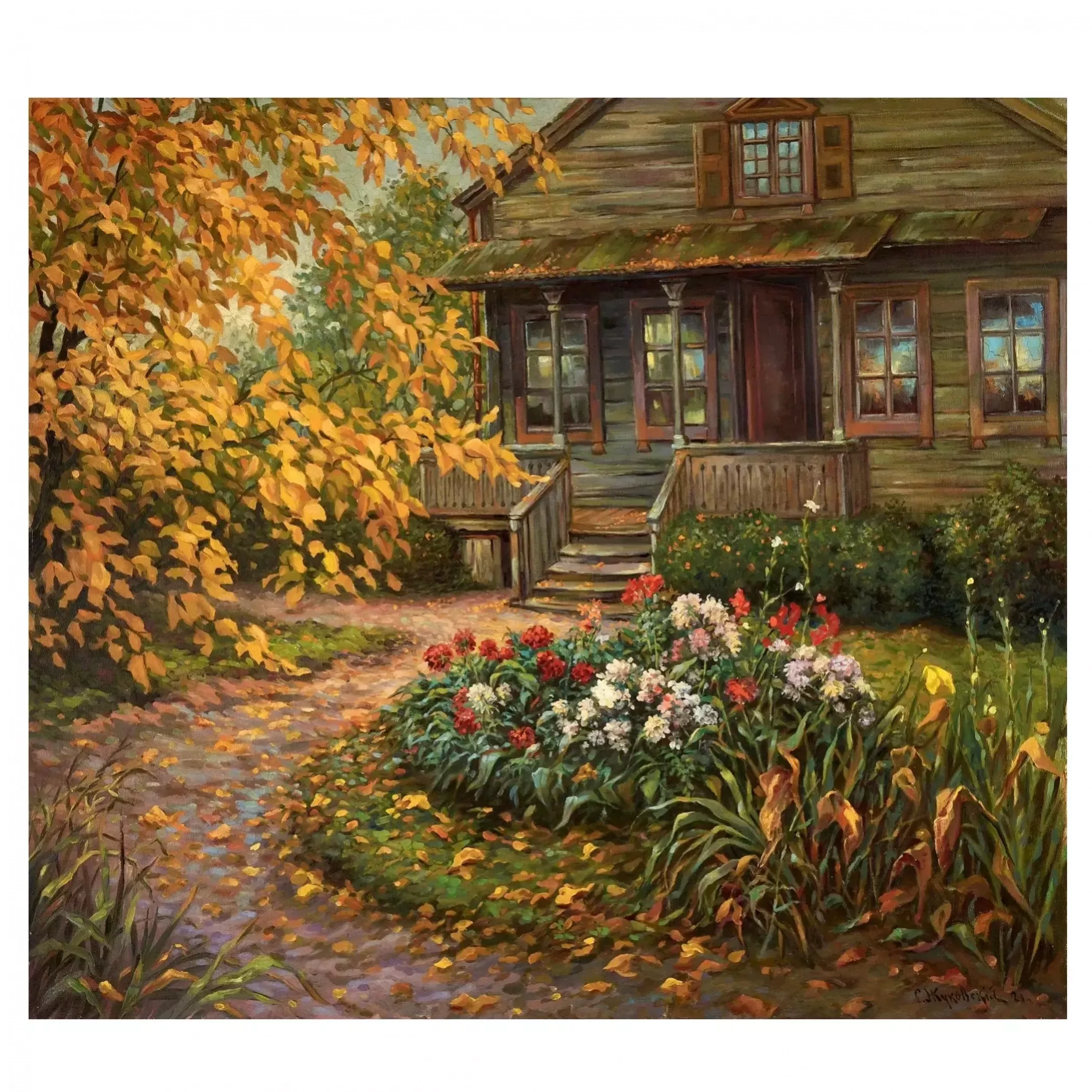 DACHA AVEC JARDIN EN FLEURS STANISLAV ZHOUKOVSKI. 1921