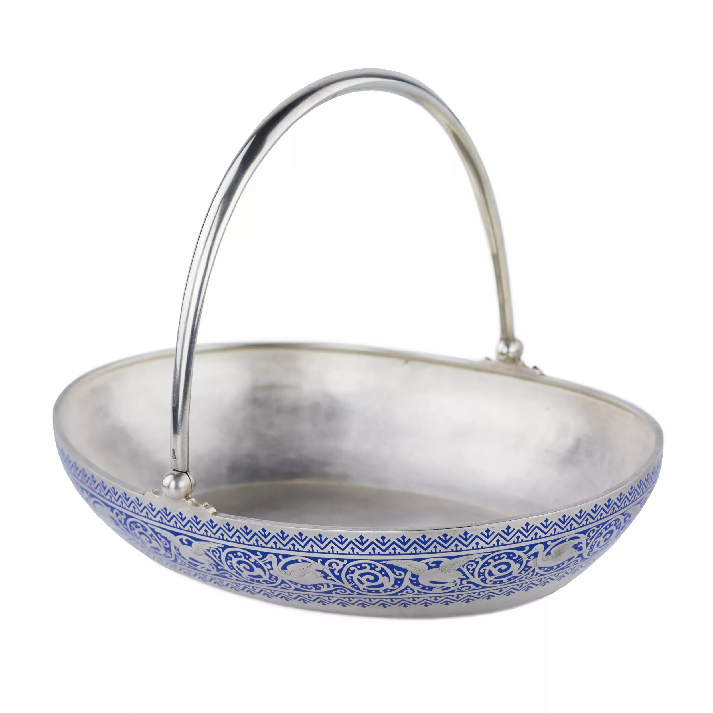 SILVER FRUIT BASKET WITH CHAMPLEVÉ ENAMEL  PAVEL OVCHINNIKOV FIRM, MOSCOW, 1892