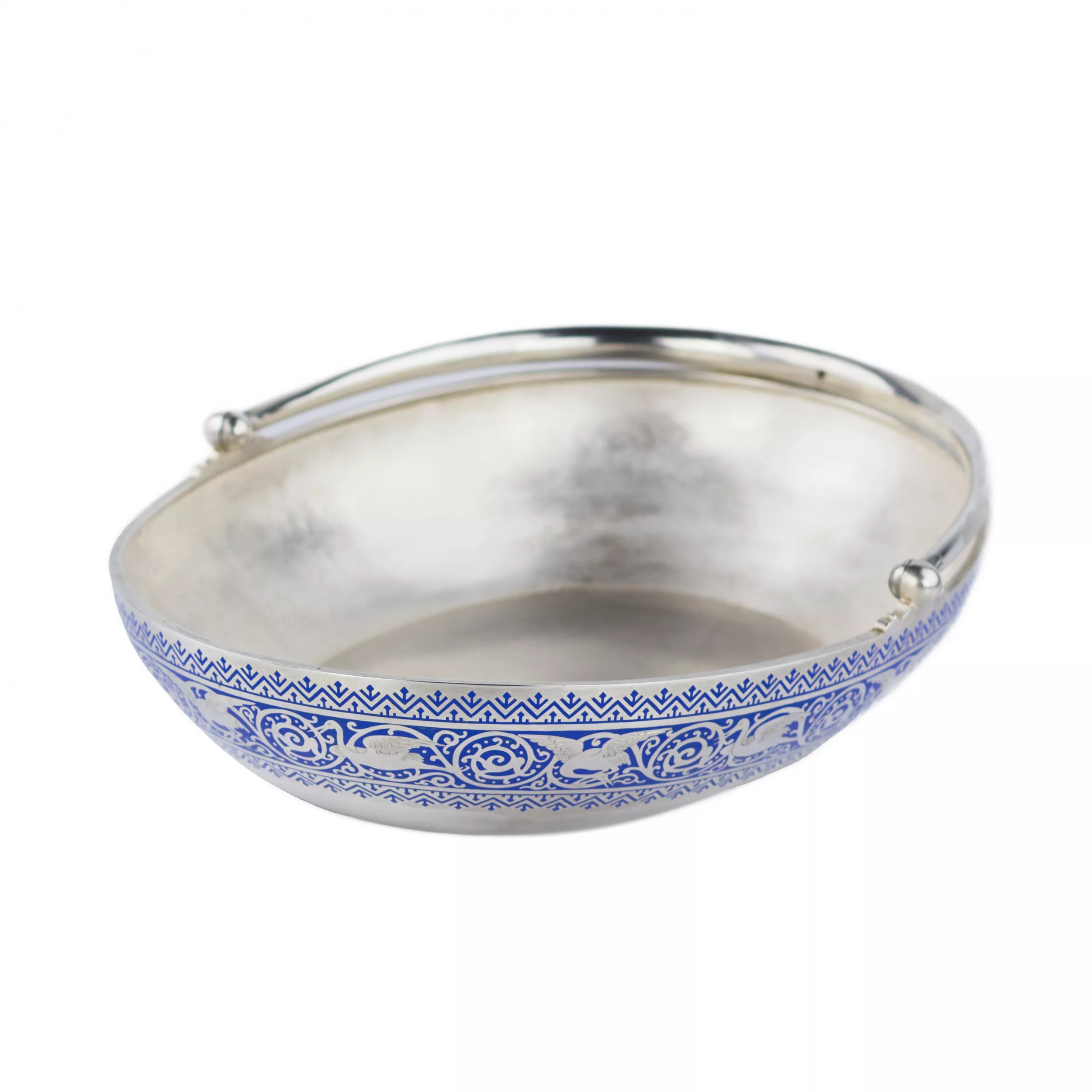 SILVER FRUIT BASKET WITH CHAMPLEVÉ ENAMEL  PAVEL OVCHINNIKOV FIRM, MOSCOW, 1892