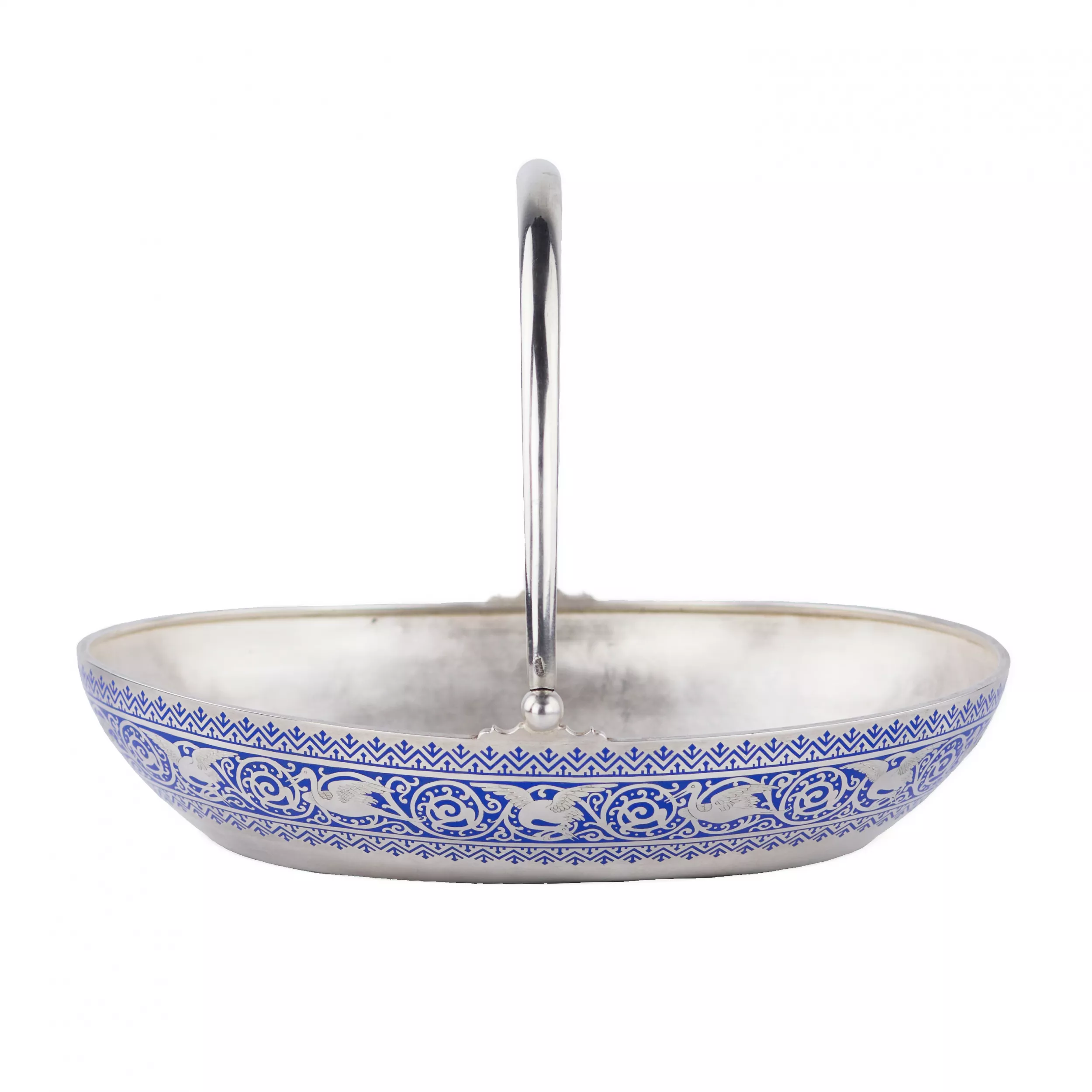 SILVER FRUIT BASKET WITH CHAMPLEVÉ ENAMEL  PAVEL OVCHINNIKOV FIRM, MOSCOW, 1892