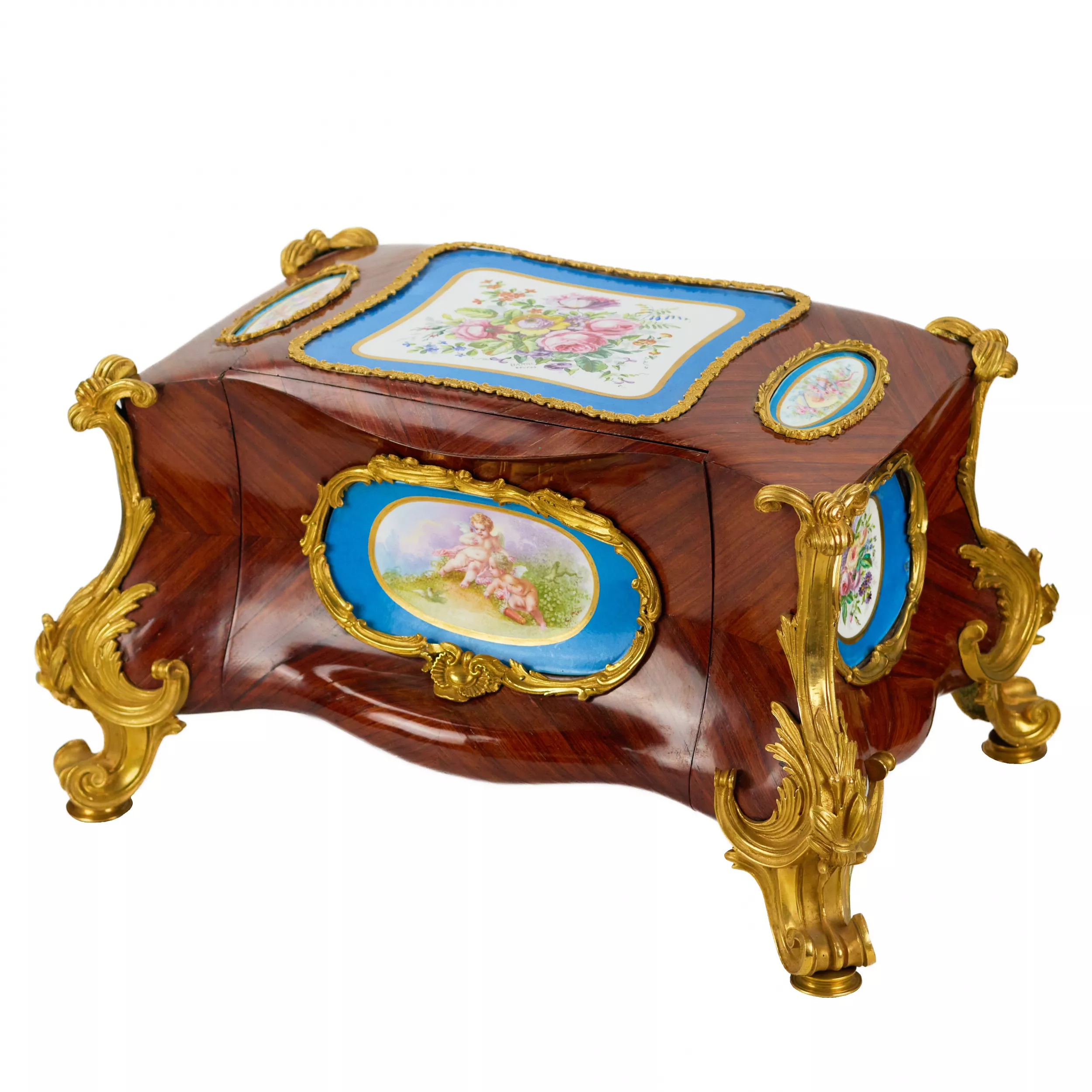 DESK JEWELRY CASKET WITH SÈVRES PORCELAIN PLAQUES FRANCE, FIRST