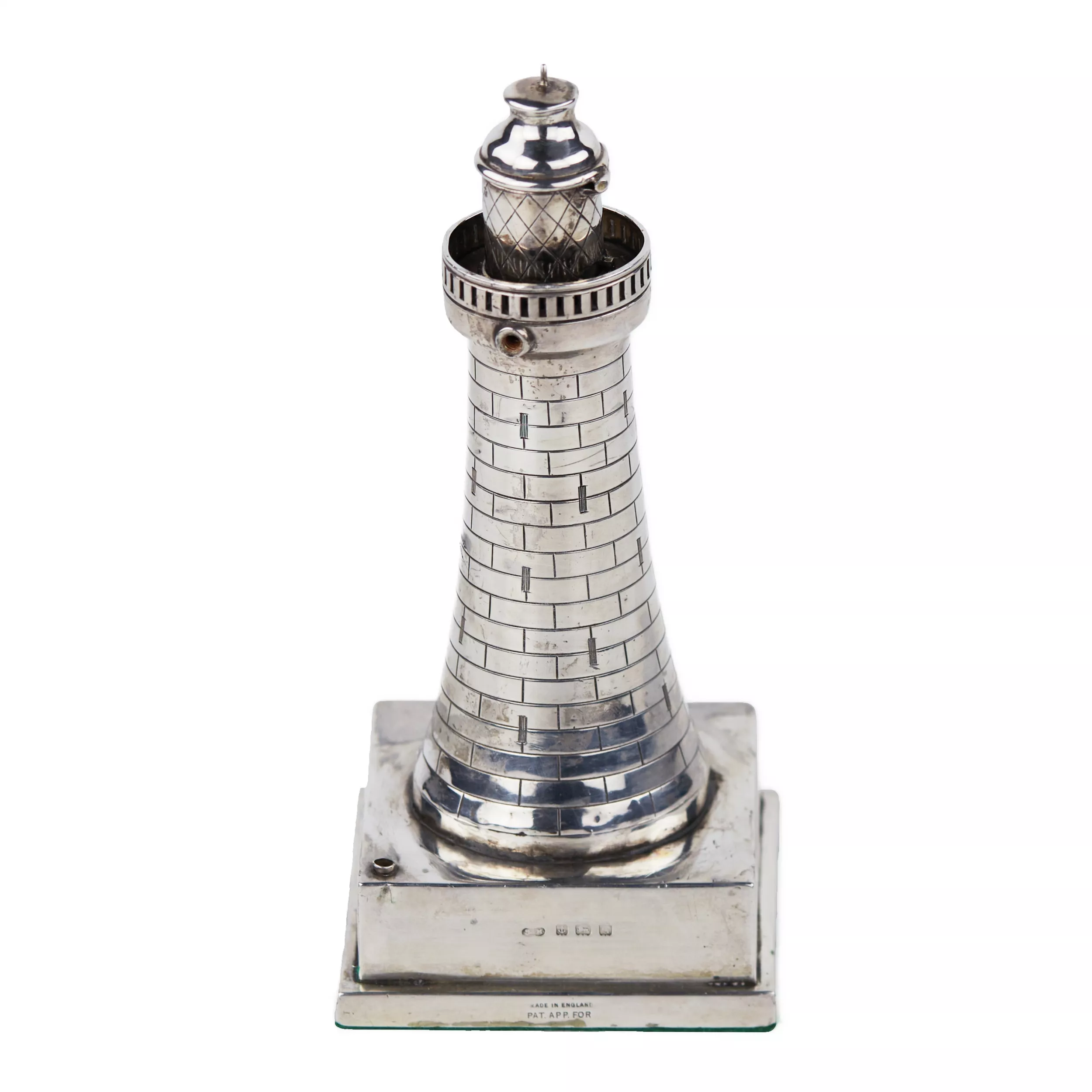 BRIQUET EN ARGENT EN FORME DE PHARE, SHORT & MASON, BIRMINGHAM, 1931