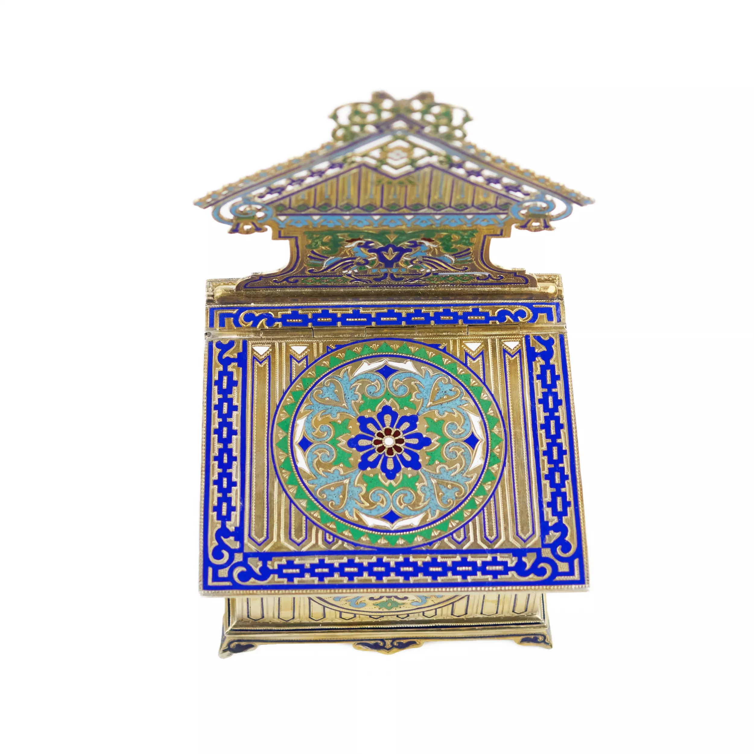 SALIÈRE-TRÔNE EN ARGENT EN FORME DE TEREM AVEC ÉMaux  GUSTAV KLINGERT, MOSCOU, RUSSIE, DERNIER QUART DU XIXᵉ SIÈCLE