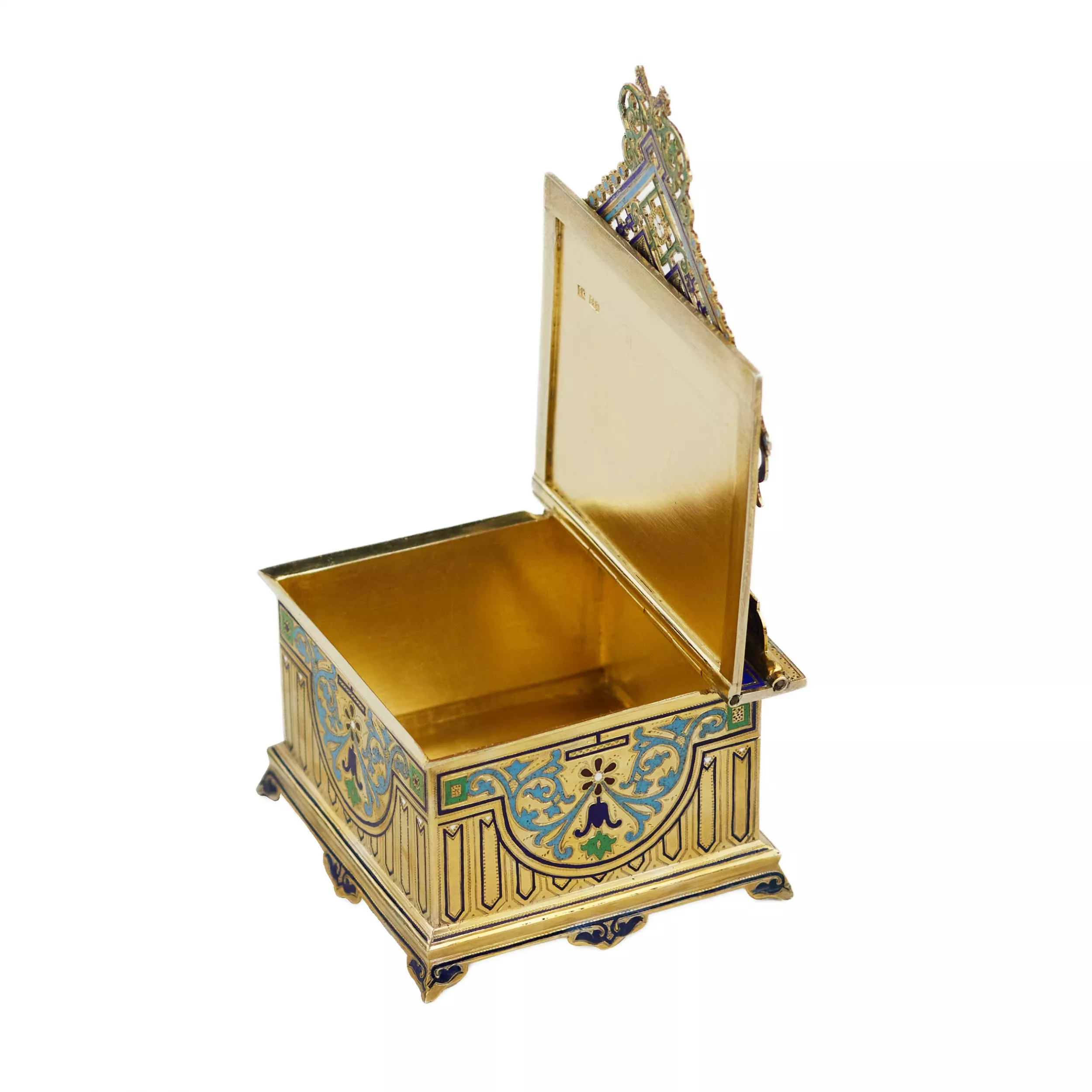 SALIÈRE-TRÔNE EN ARGENT EN FORME DE TEREM AVEC ÉMaux  GUSTAV KLINGERT, MOSCOU, RUSSIE, DERNIER QUART DU XIXᵉ SIÈCLE