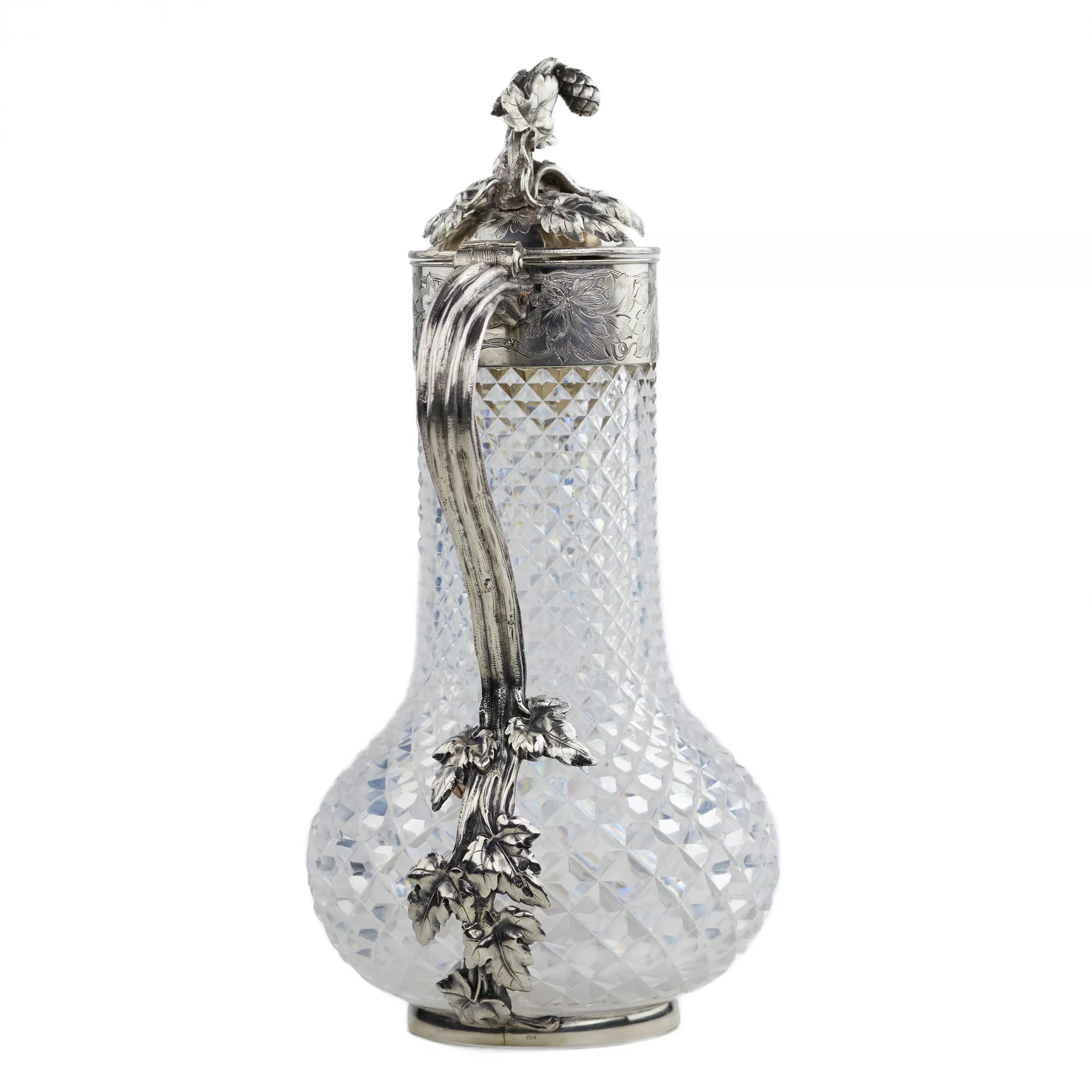 NICOLS & PLINKE. A SILVER WINE JUG WITH CUT-GLASS BODY ST PETERSBURG, RUSSIA, LATE 19TH CENTURY