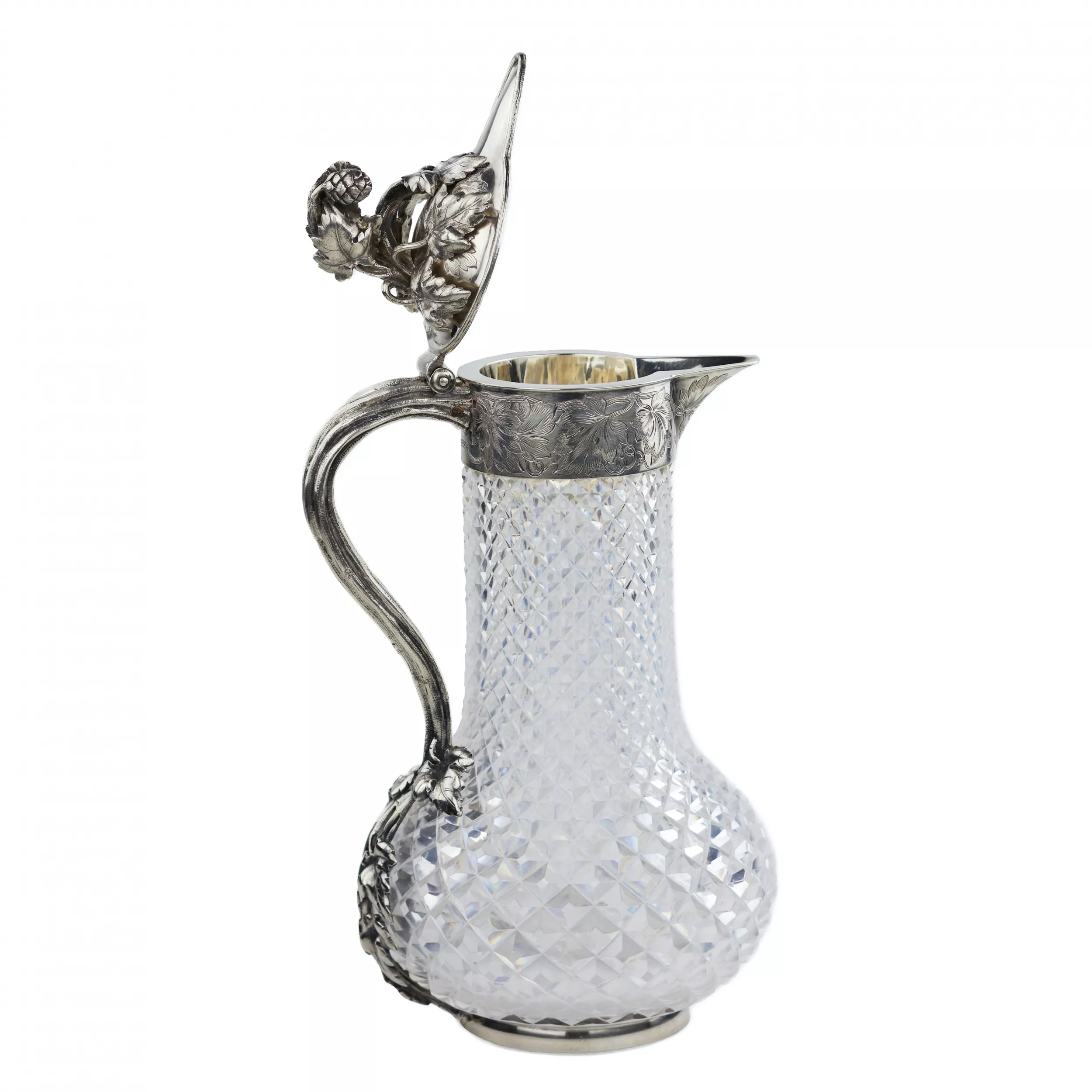 NICOLS & PLINKE. A SILVER WINE JUG WITH CUT-GLASS BODY ST PETERSBURG, RUSSIA, LATE 19TH CENTURY