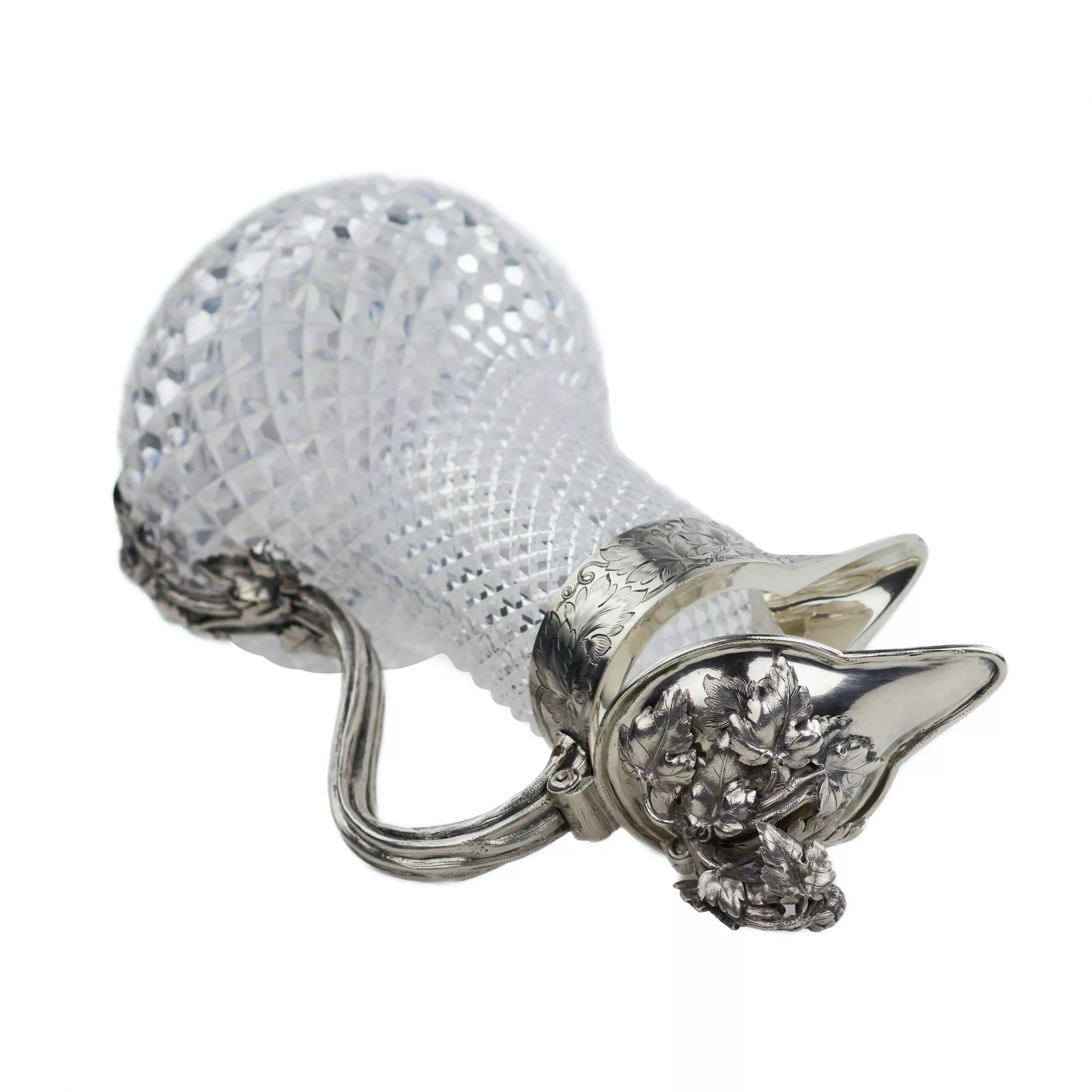 NICOLS & PLINKE. A SILVER WINE JUG WITH CUT-GLASS BODY ST PETERSBURG, RUSSIA, LATE 19TH CENTURY