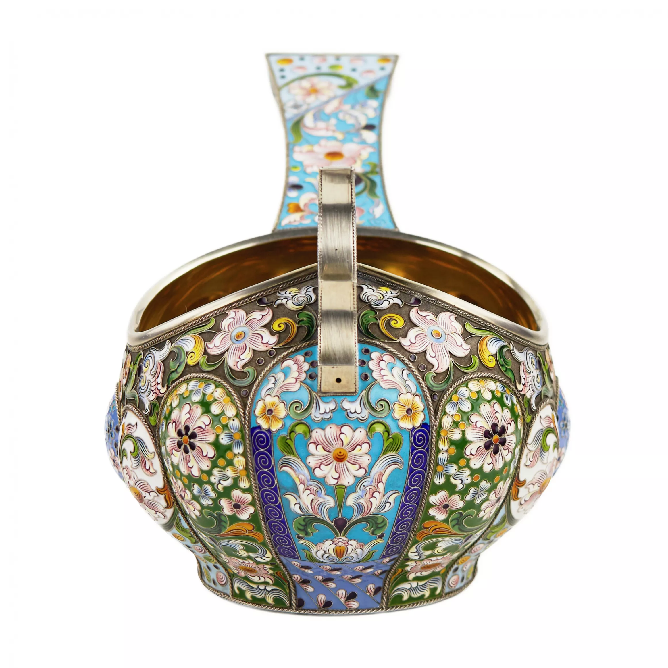 SILVER-GILT KOVSH WITH POLYCHROME ENAMELS. PAVEL OVTCHINNIKOV FIRM RUSSIA, MOSCOW, 1908–1917