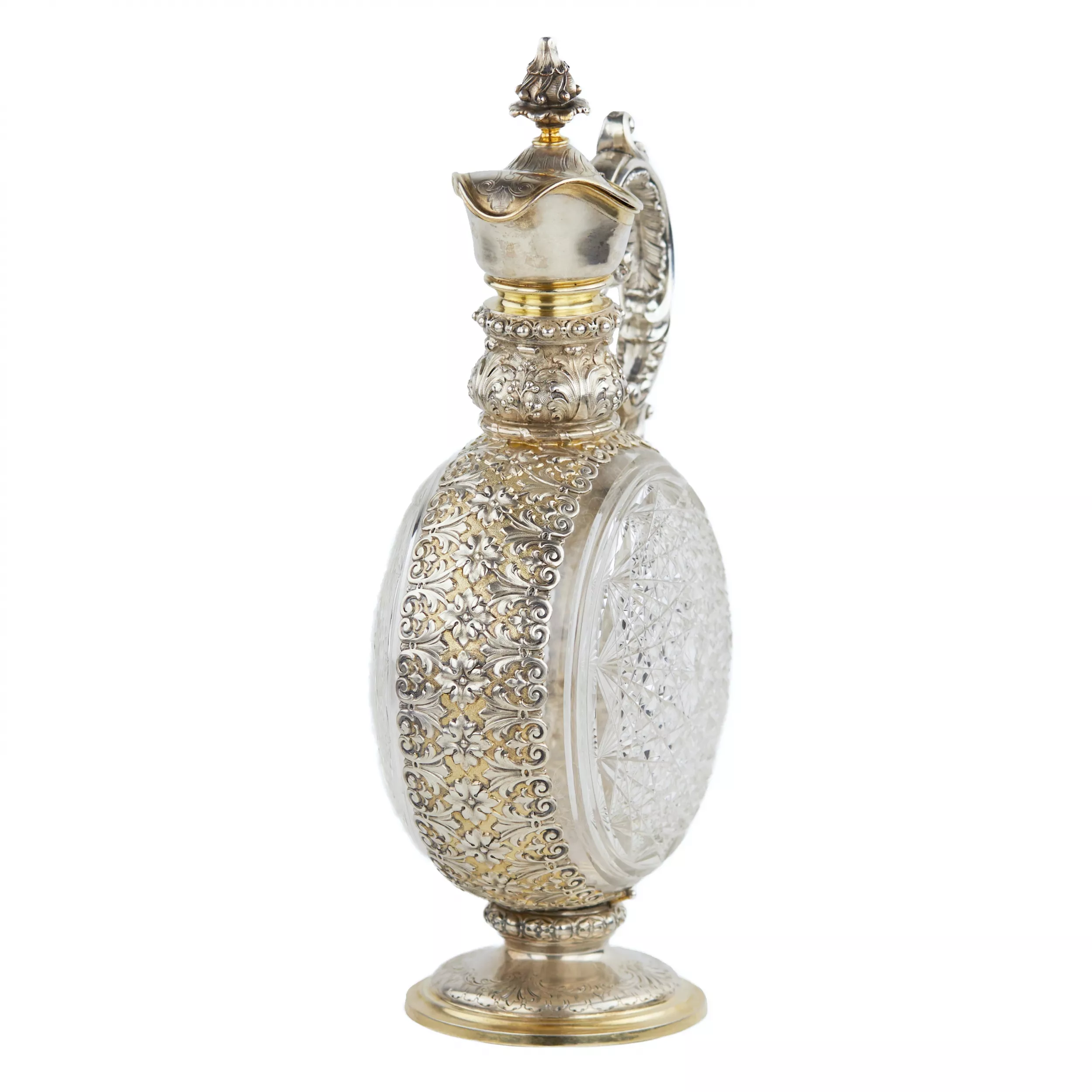 PAIR OF CUT CRYSTAL WINE EWERS WITH SILVER MOUNTS GERMANY, FIRST HALF OF THE 20TH CENTURY