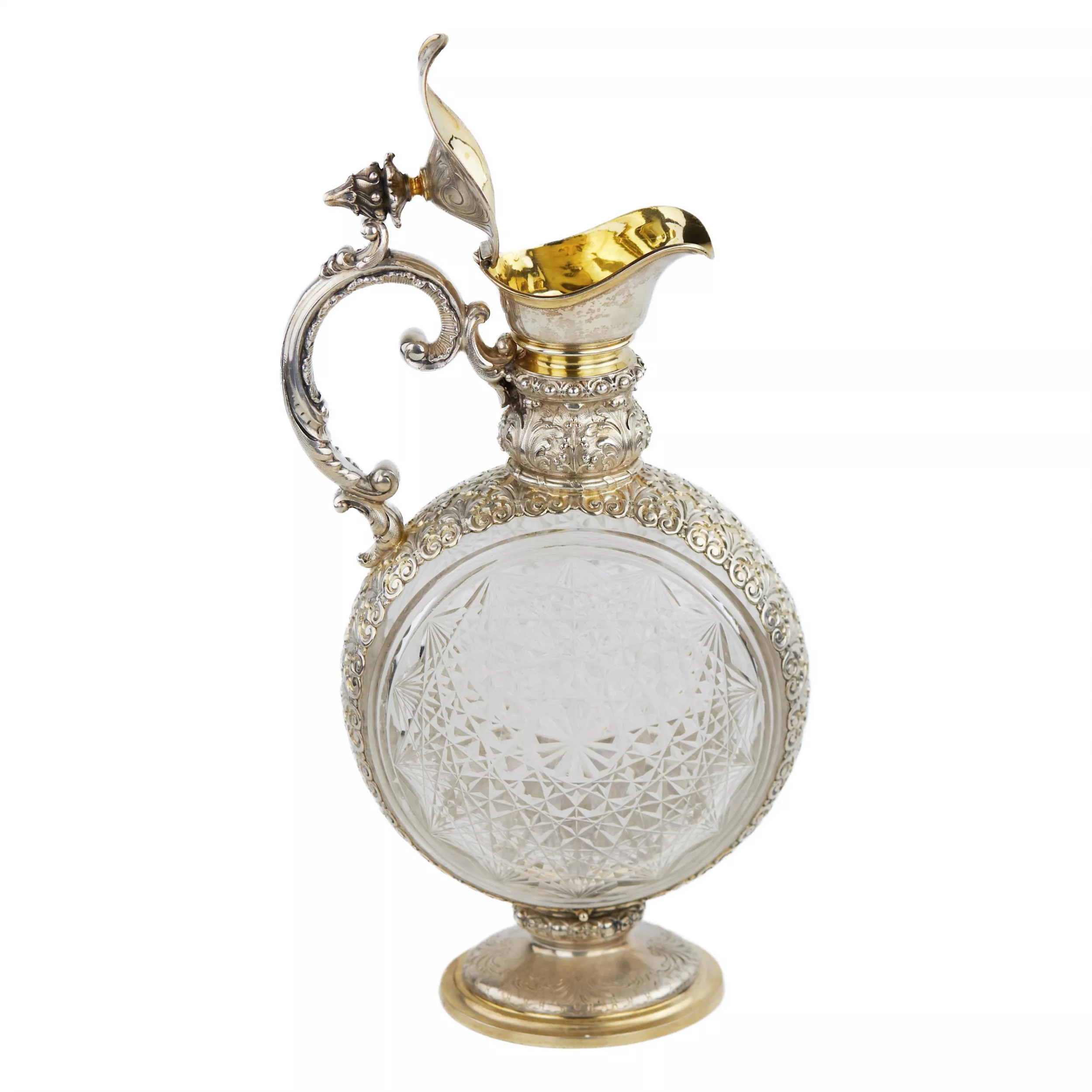 PAIR OF CUT CRYSTAL WINE EWERS WITH SILVER MOUNTS GERMANY, FIRST HALF OF THE 20TH CENTURY