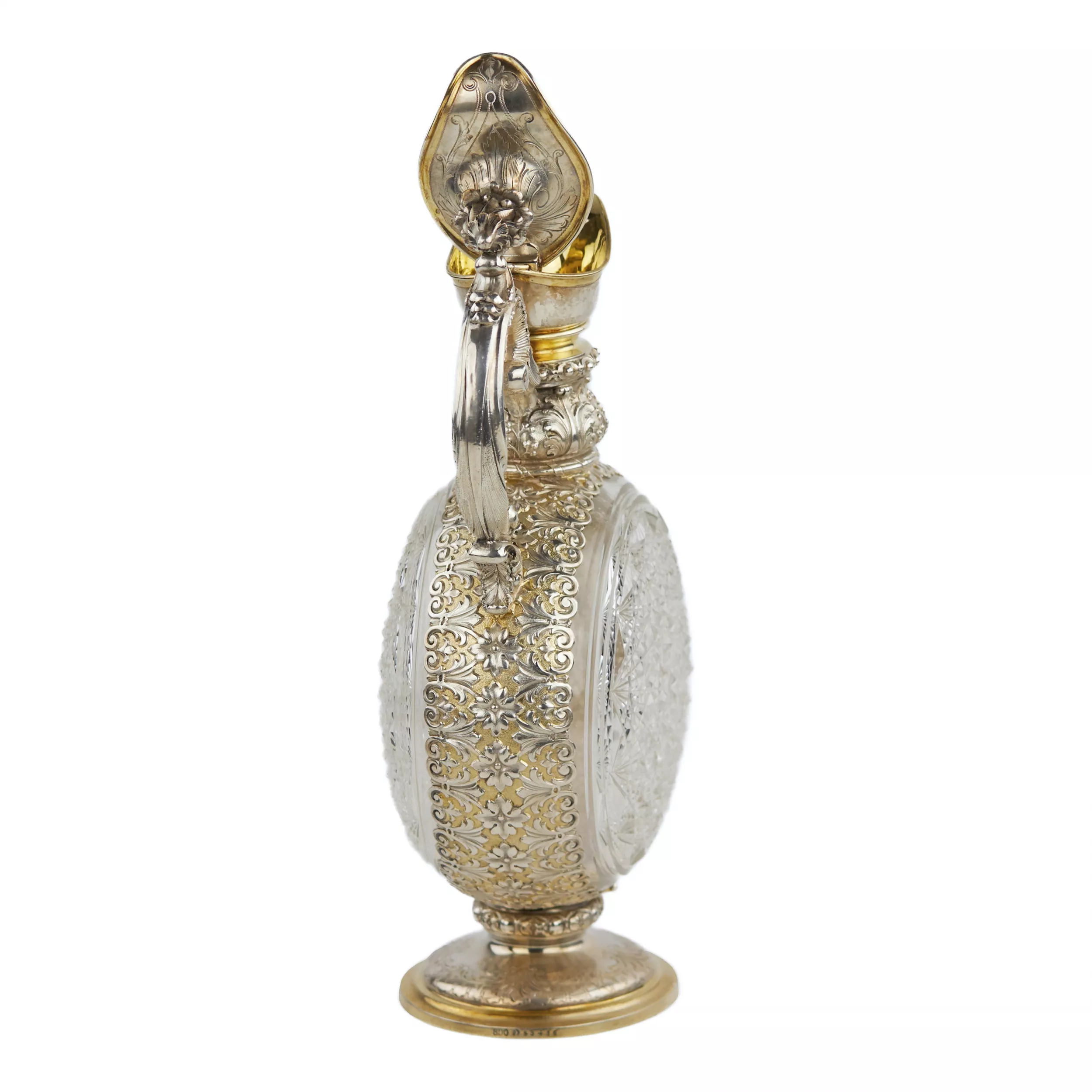 PAIR OF CUT CRYSTAL WINE EWERS WITH SILVER MOUNTS GERMANY, FIRST HALF OF THE 20TH CENTURY