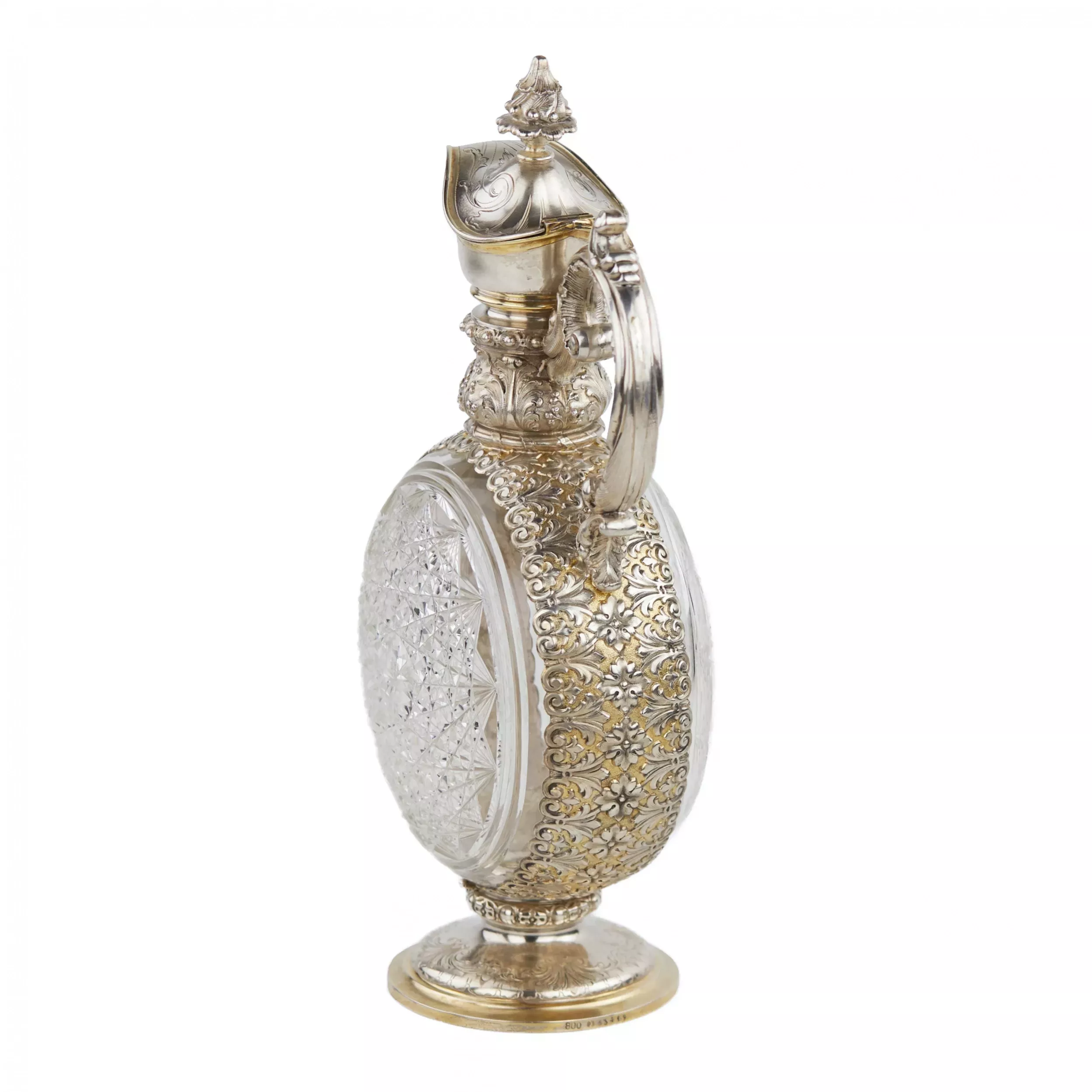 PAIR OF CUT CRYSTAL WINE EWERS WITH SILVER MOUNTS GERMANY, FIRST HALF OF THE 20TH CENTURY