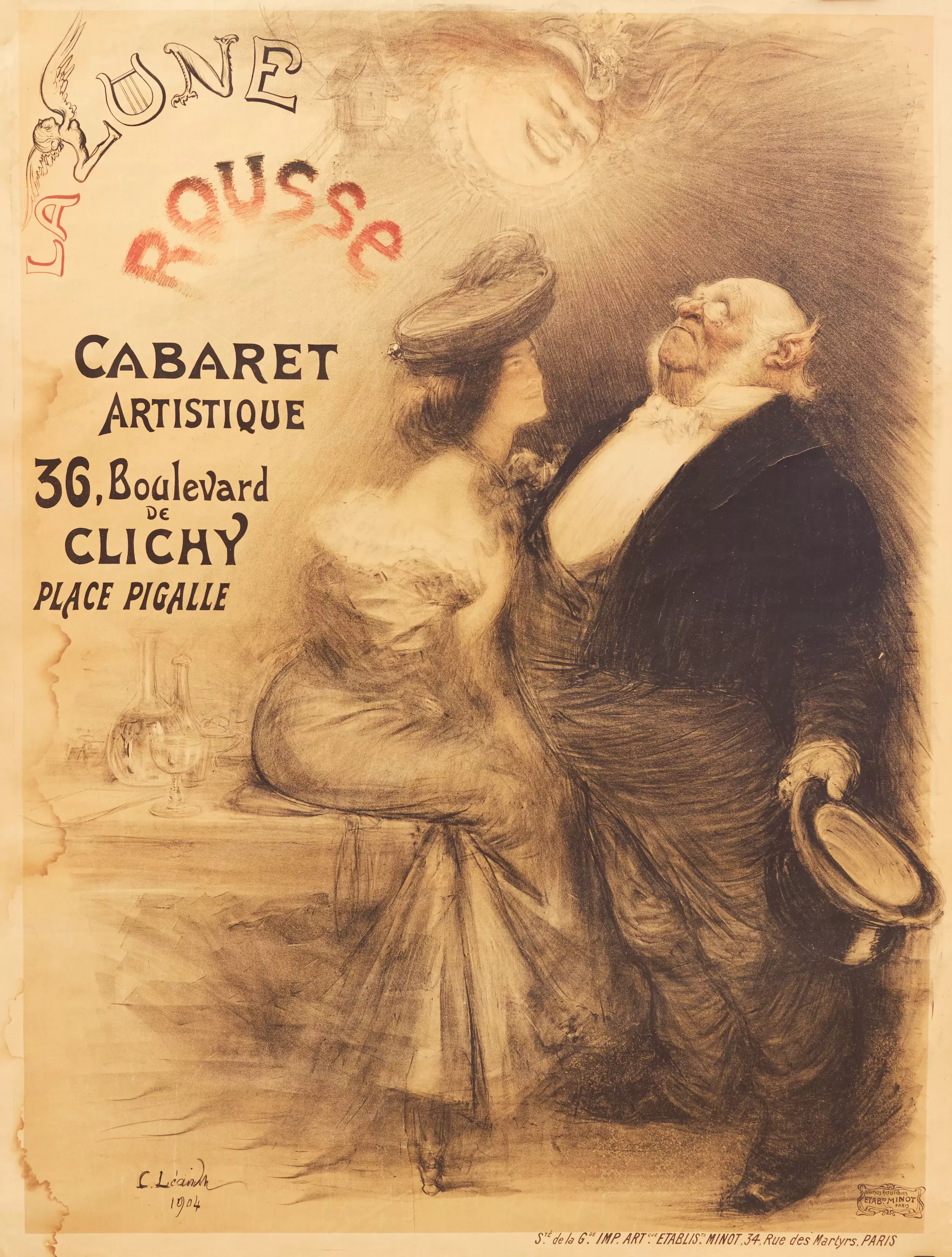 POSTER FOR THE CABARET “LA LUNE ROUSSE”. CHARLES LÉANDRE (1862 - 1934) FRANCE, PARIS, 1904