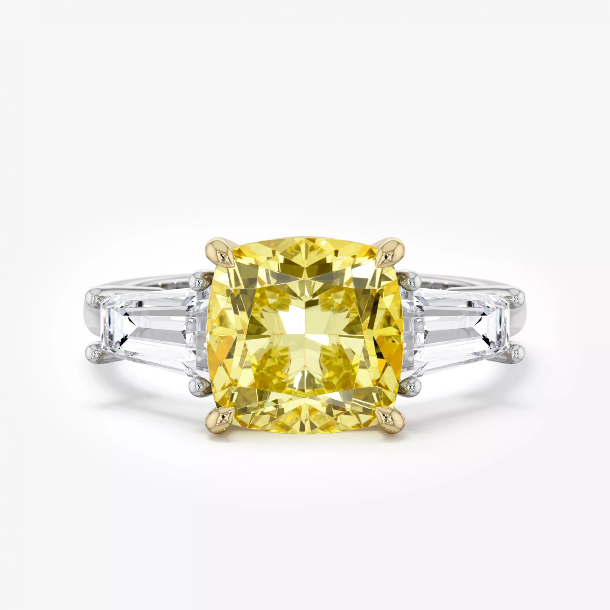 BAGUE EN OR 18 CARATS AVEC DIAMANT JAUNE FANCY VIVID YELLOW TAILLE COUSSIN XXI SIÈCLE