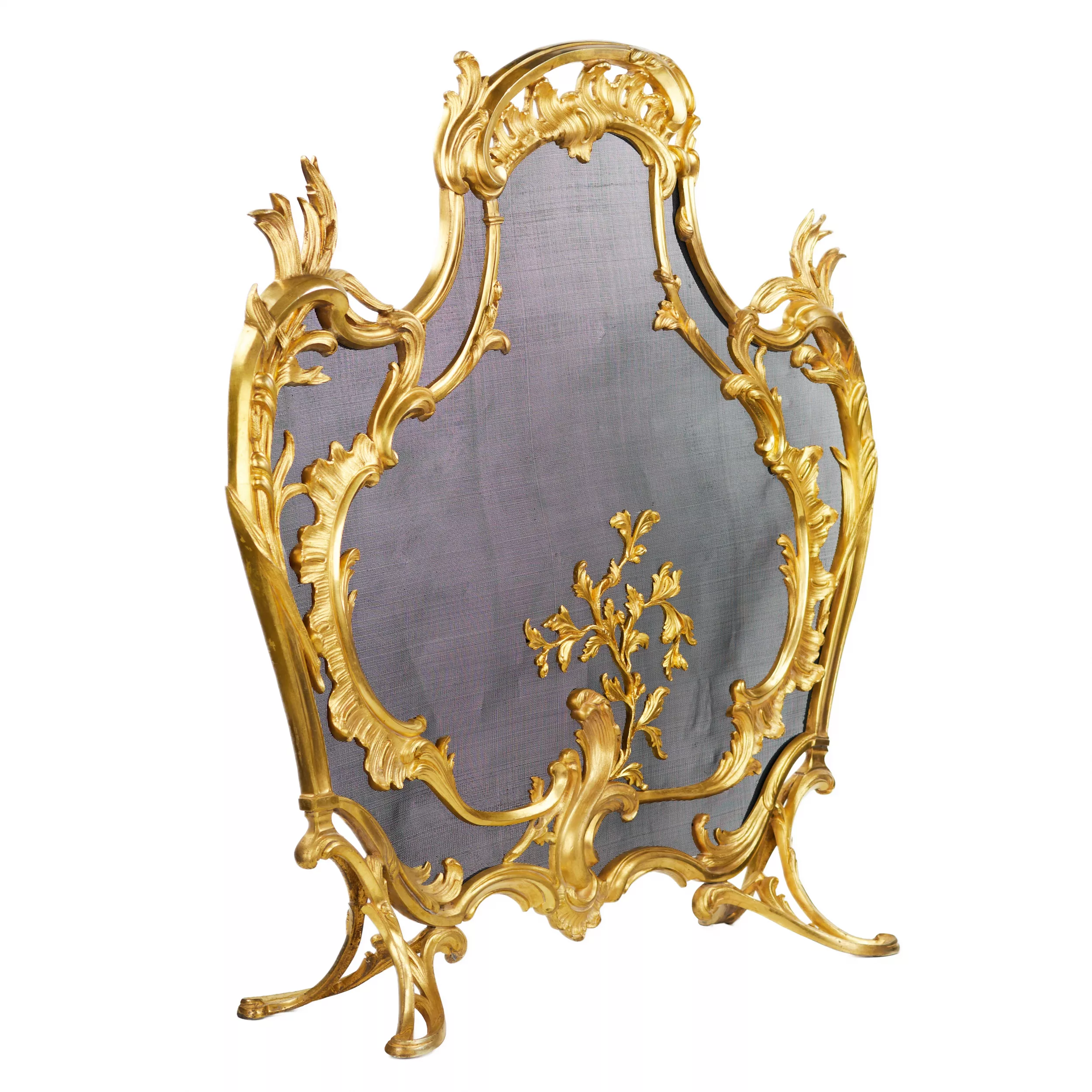 GILT BRONZE FIREPLACE SCREEN IN THE LOUIS XV STYLE FRANCE, 19TH CENTURY