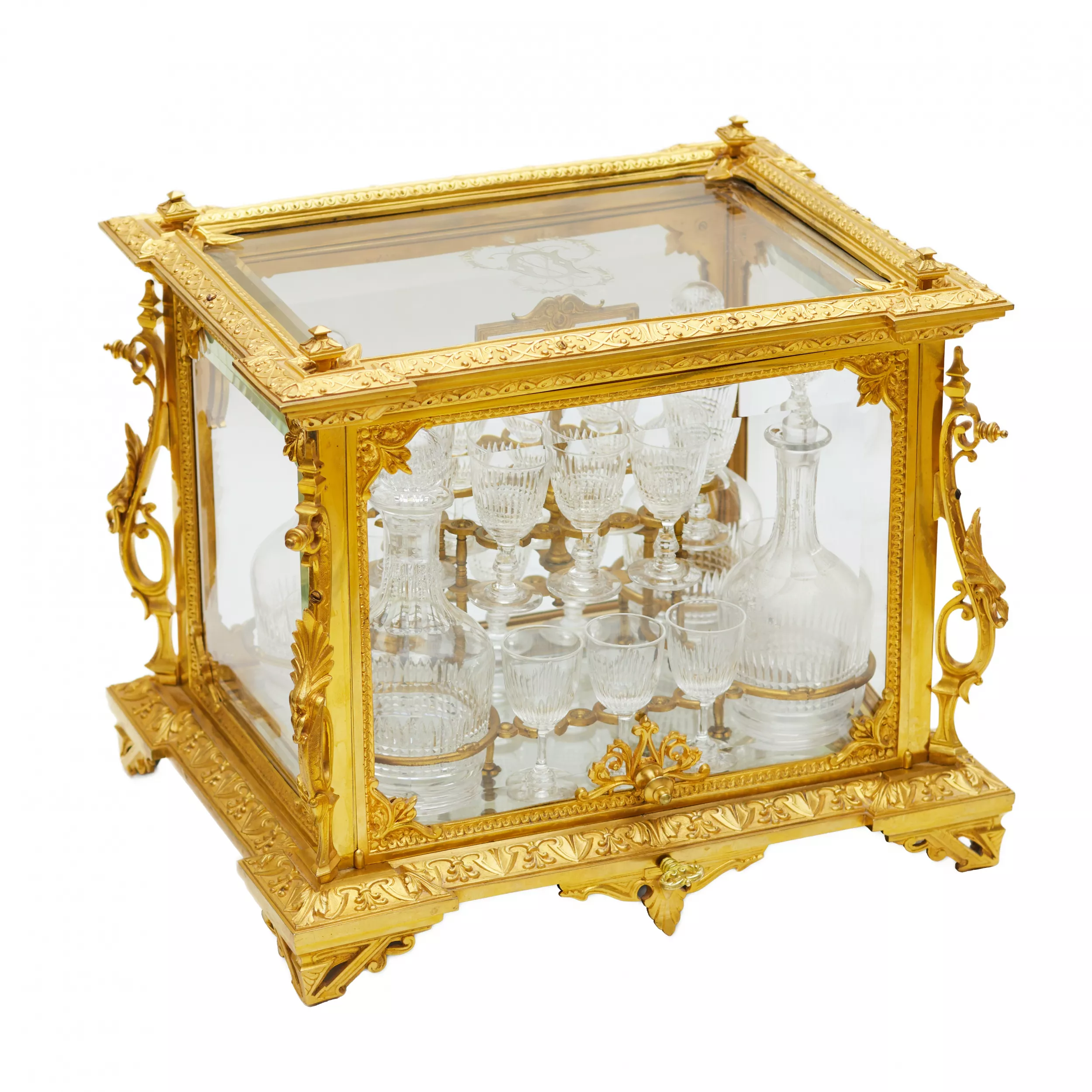 LIQUEUR CABINET (CAVE À LIQUEURS) IN GILT BRONZE AND CRYSTAL IN THE NAPOLEON III STYLE FRANCE, SECOND HALF OF THE 19TH CENTURY