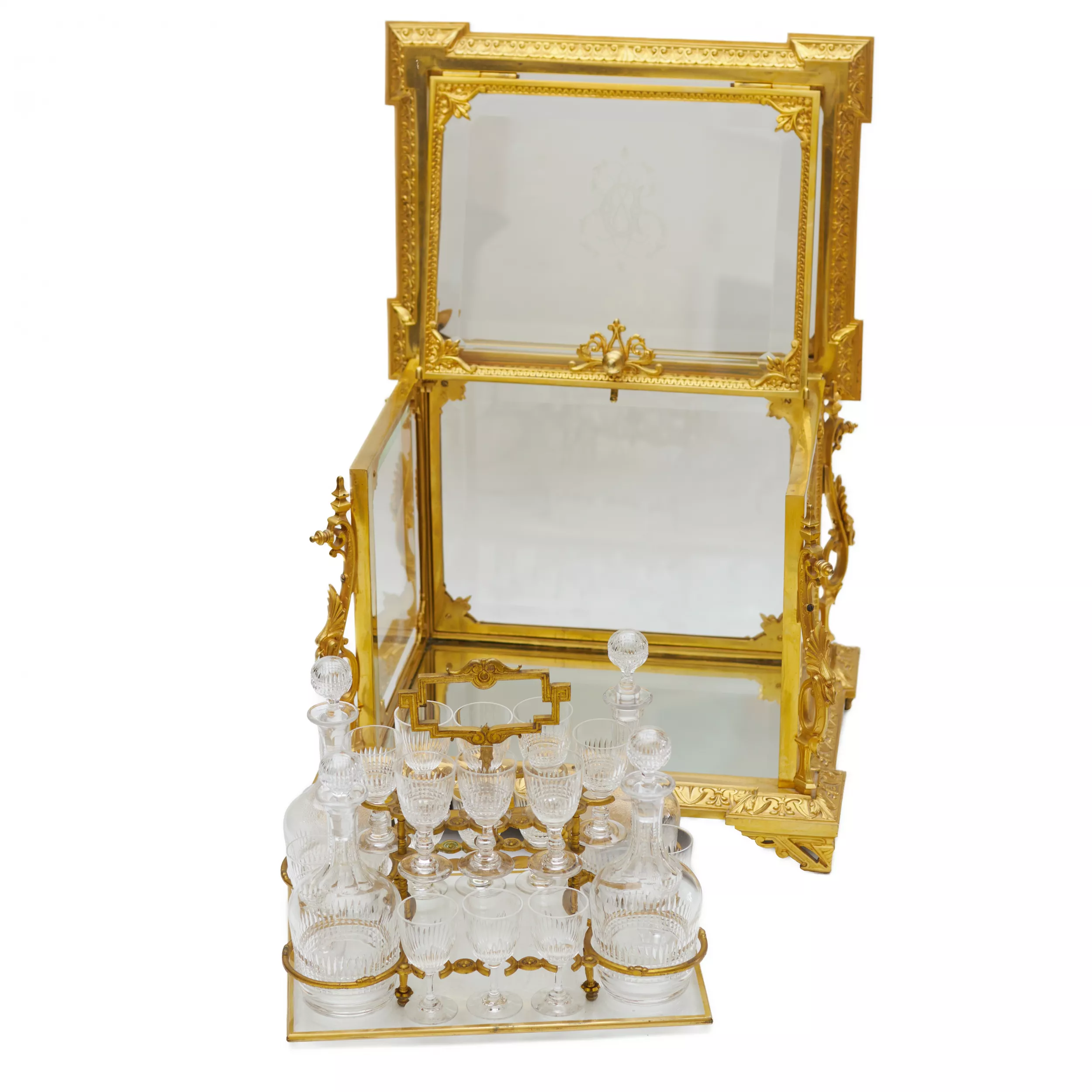 LIQUEUR CABINET (CAVE À LIQUEURS) IN GILT BRONZE AND CRYSTAL IN THE NAPOLEON III STYLE FRANCE, SECOND HALF OF THE 19TH CENTURY