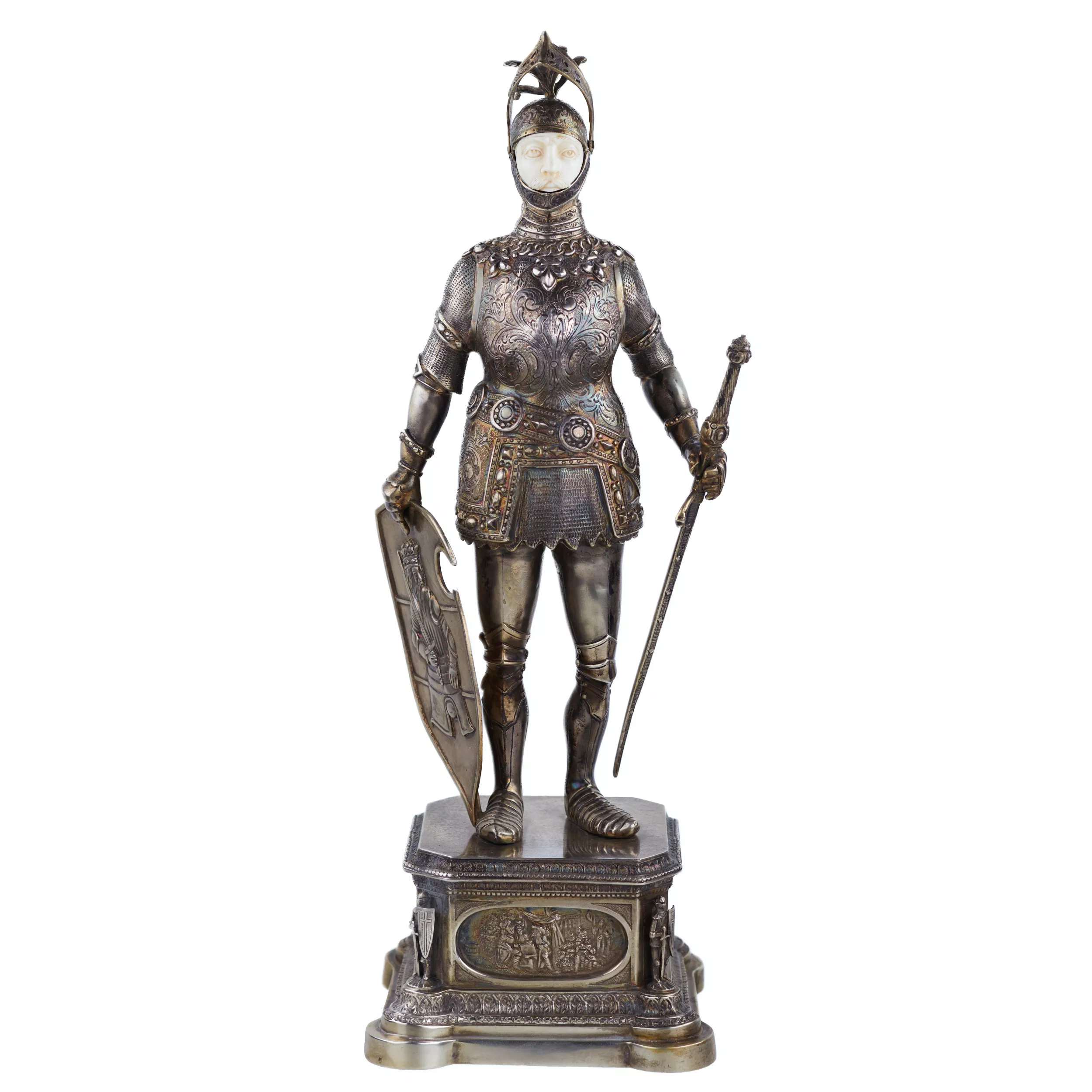 SILVER CABINET FIGURE OF A KNIGHT. J. KURZ & CO. GERMANY, HANAU, TURN OF THE 19TH - 20TH CENTURIES