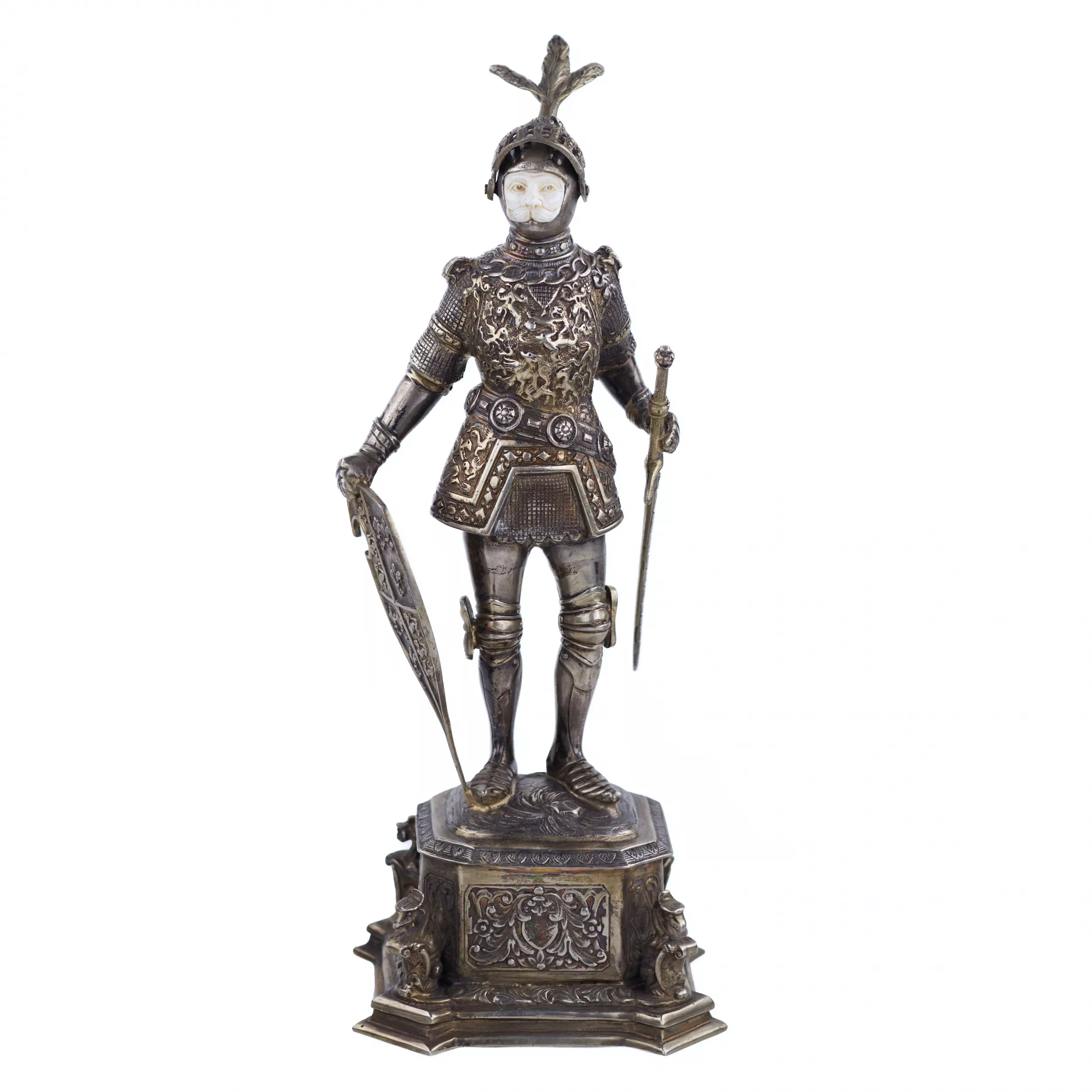 SILVER CABINET FIGURE OF A KNIGHT GERMANY, HANAU, LATE 19TH - EARLY 20TH CENTURY
