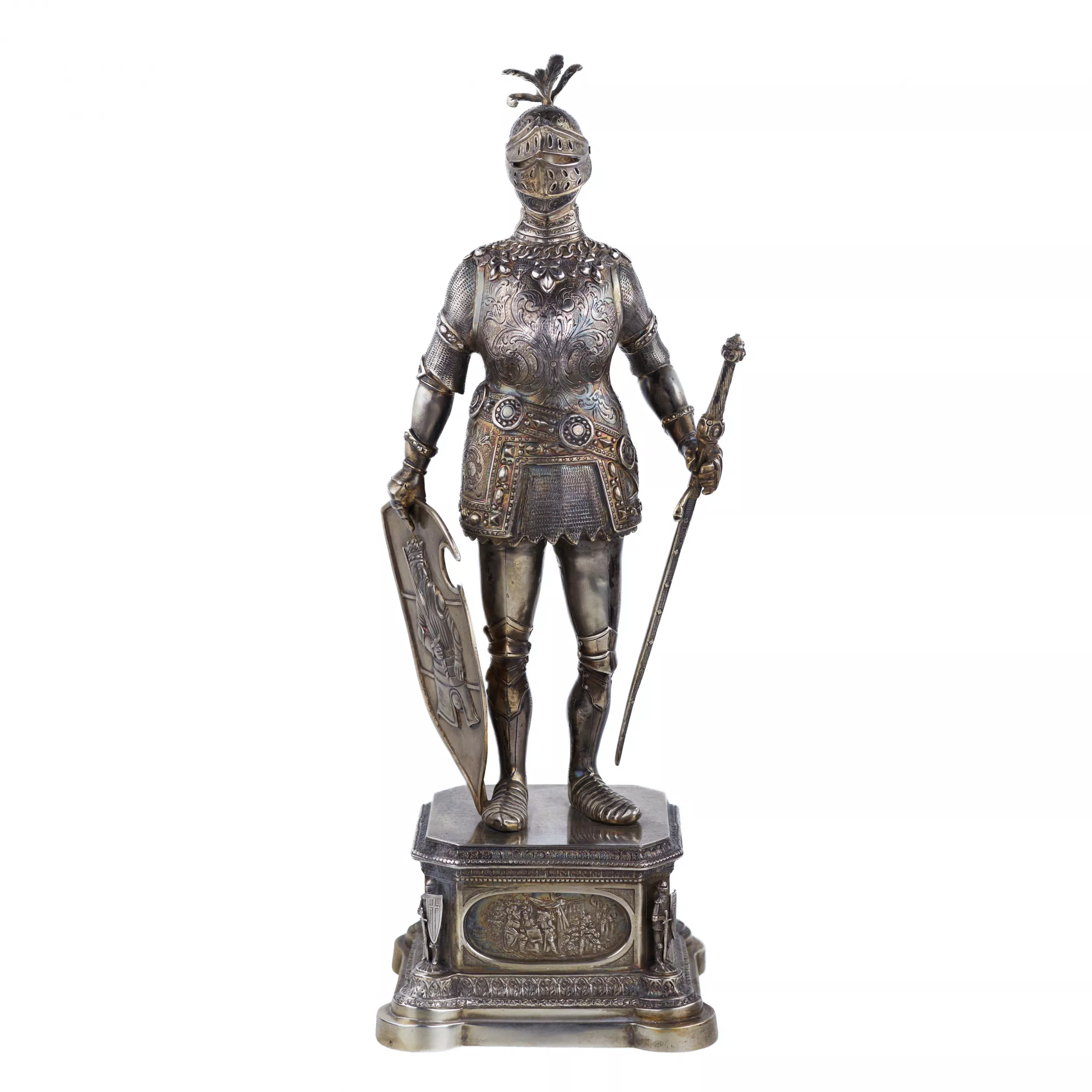 SILVER CABINET FIGURE OF A KNIGHT. J. KURZ & CO. GERMANY, HANAU, TURN OF THE 19TH - 20TH CENTURIES